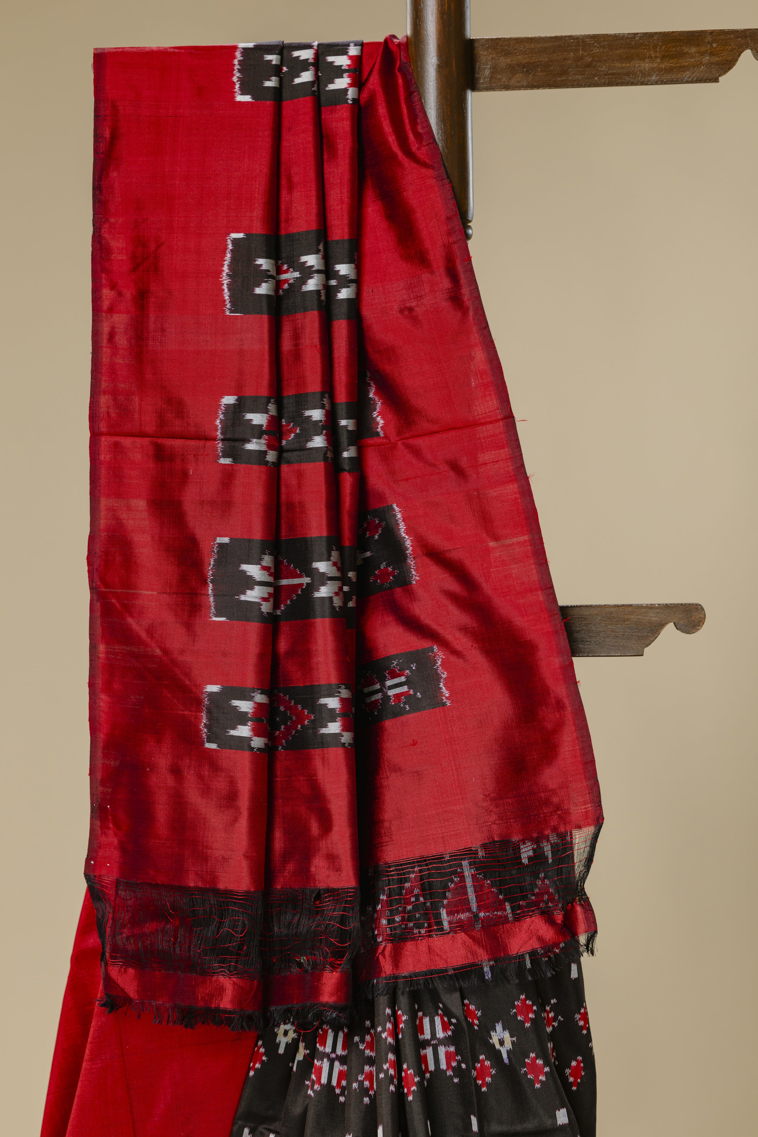 Maroon Black Pochampally Double Ikkat Saree