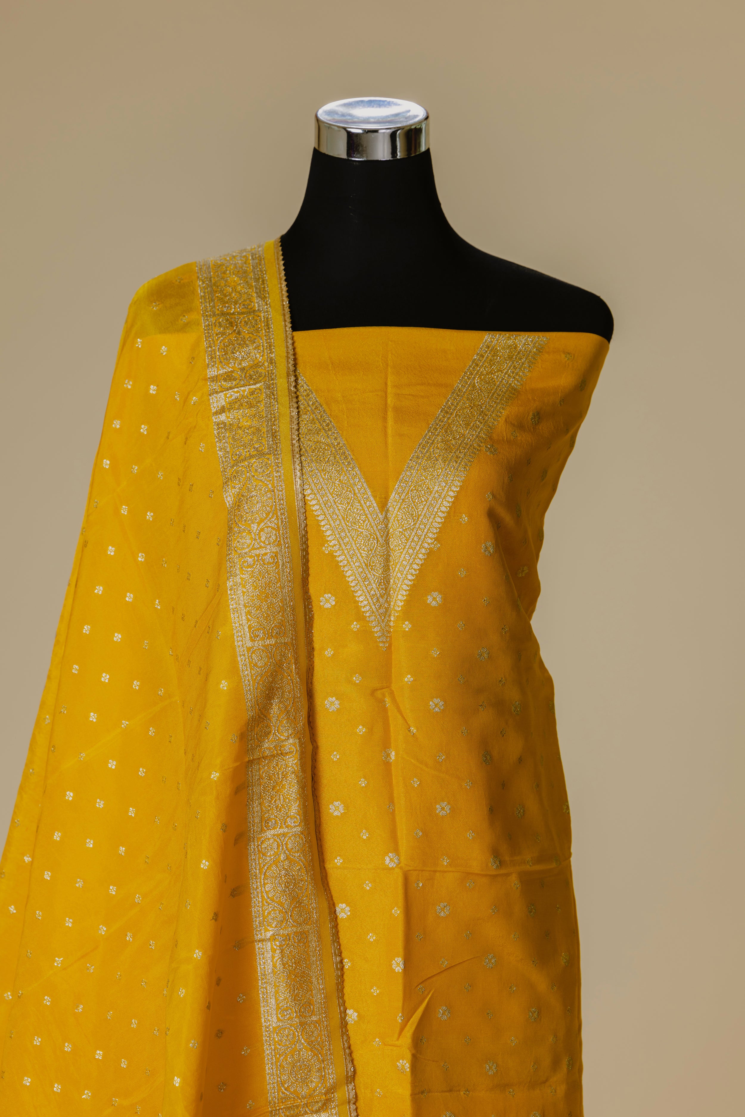 Yellow Banaras Tissue Suit with Dupatta & Bottom