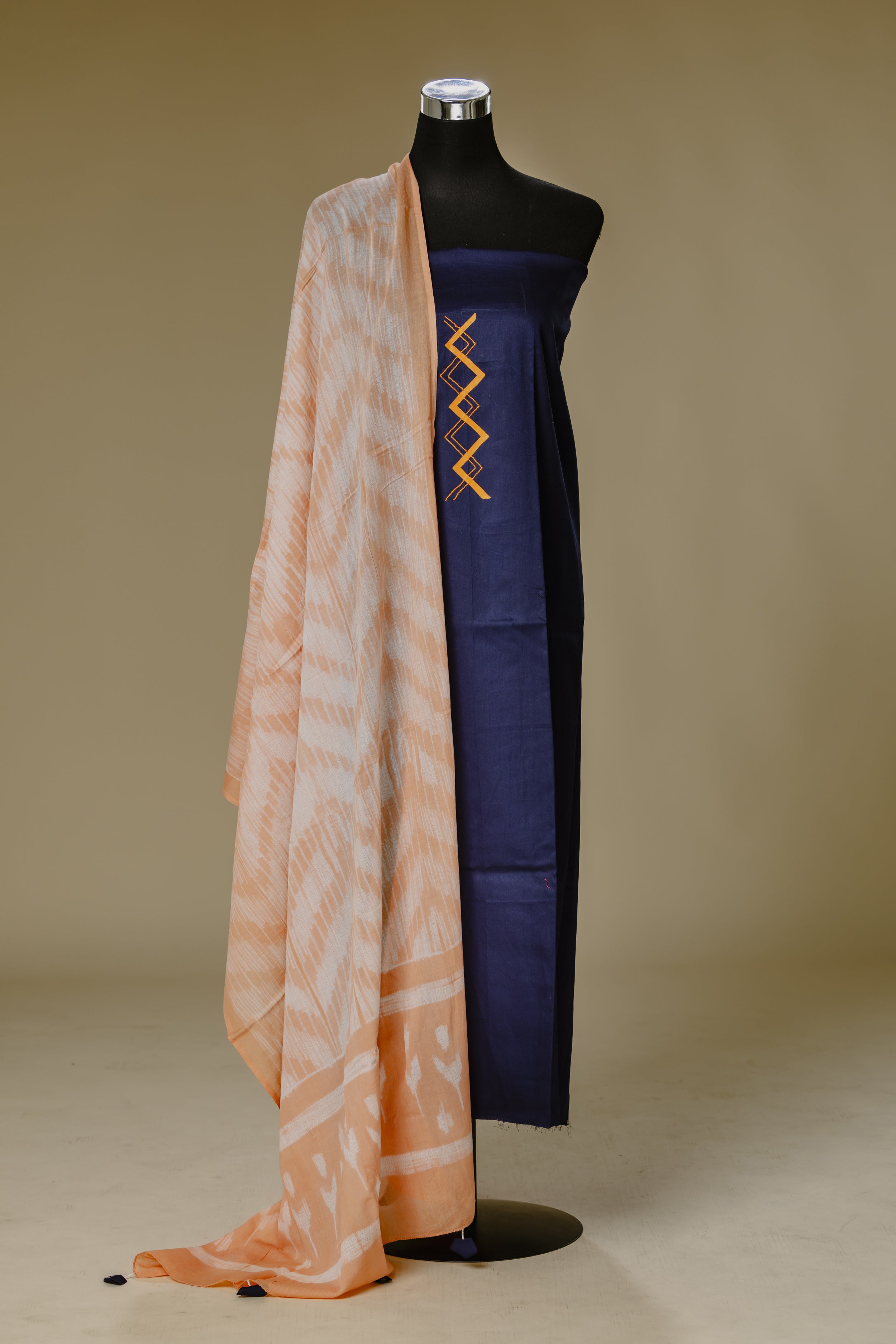 Hand-Painted Dark Blue Top with Shibori Dupatta
