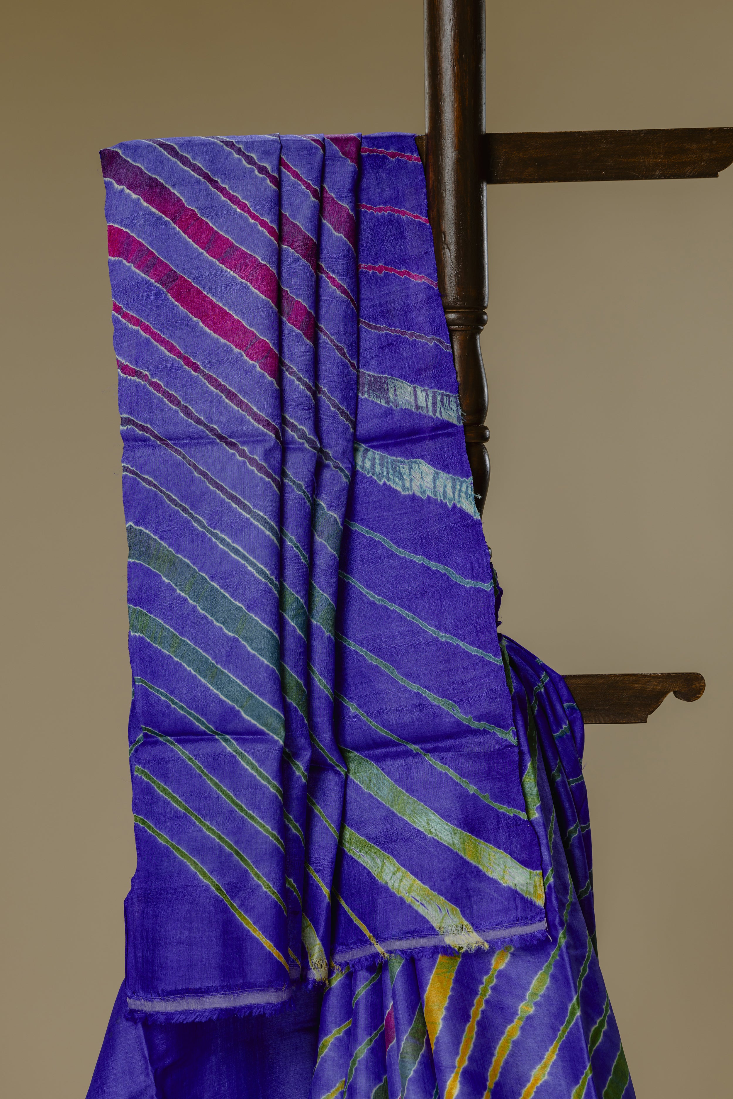Purplish Blue Tusser Silk Leharia Saree