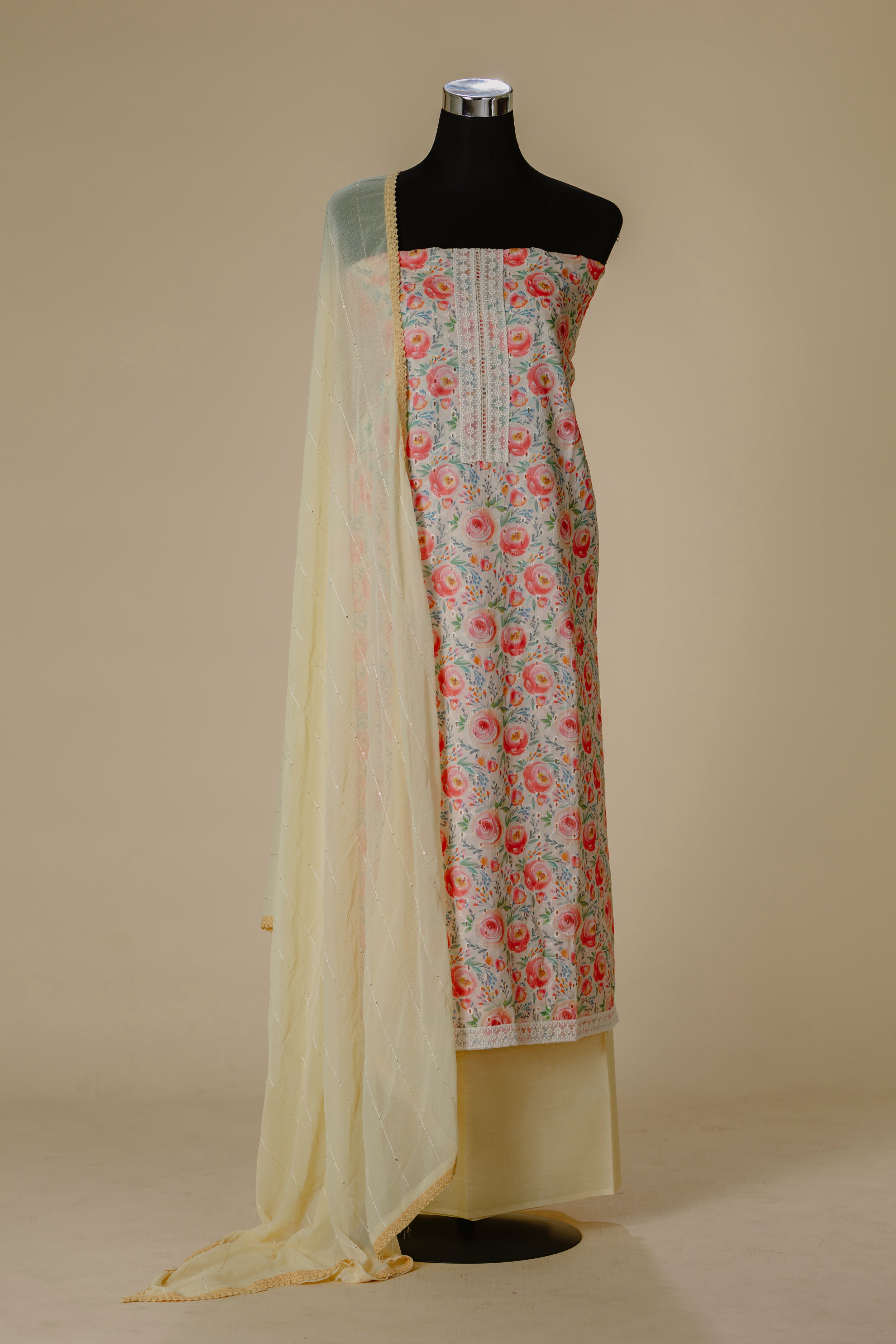 Light Yellow Shifli Dress Material Set