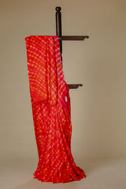 Orange & Peach Mulberry Silk Leharia Saree