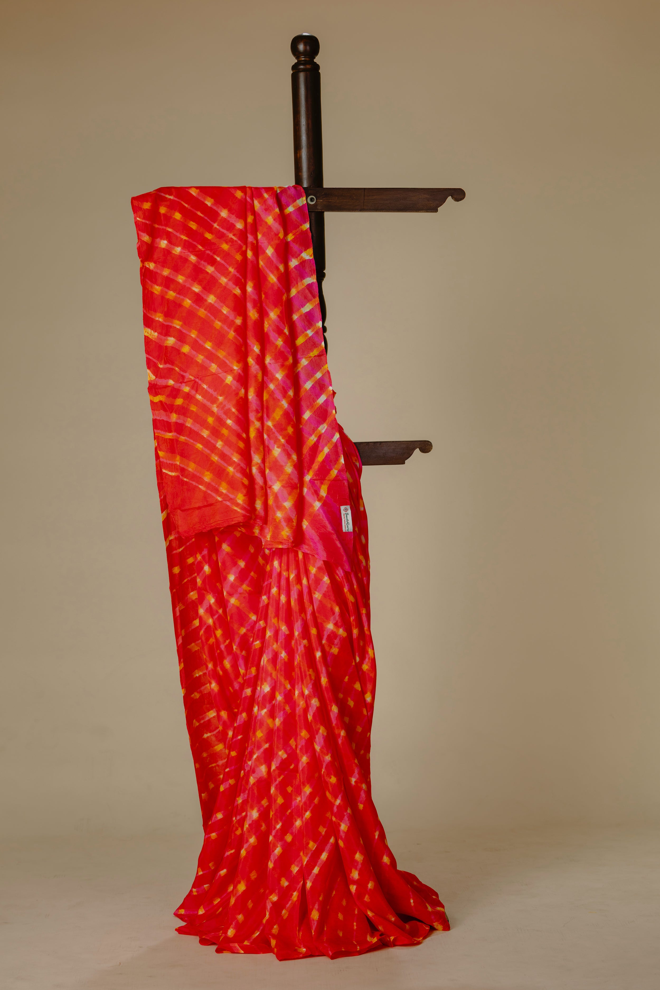 Orange & Peach Mulberry Silk Leharia Saree