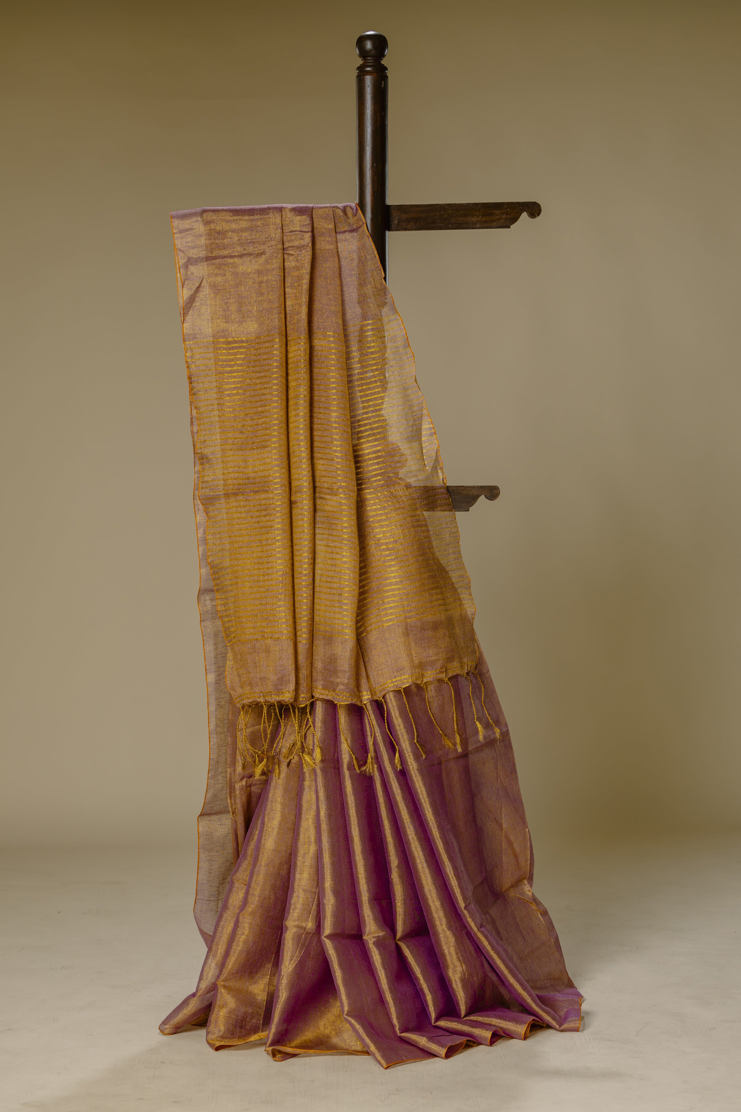 Mauve Golden Tissue Linen Saree