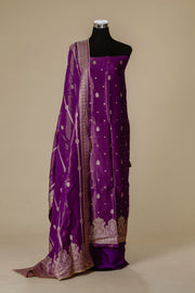 Purple Tissue Banaras Suit with Gota Dupatta