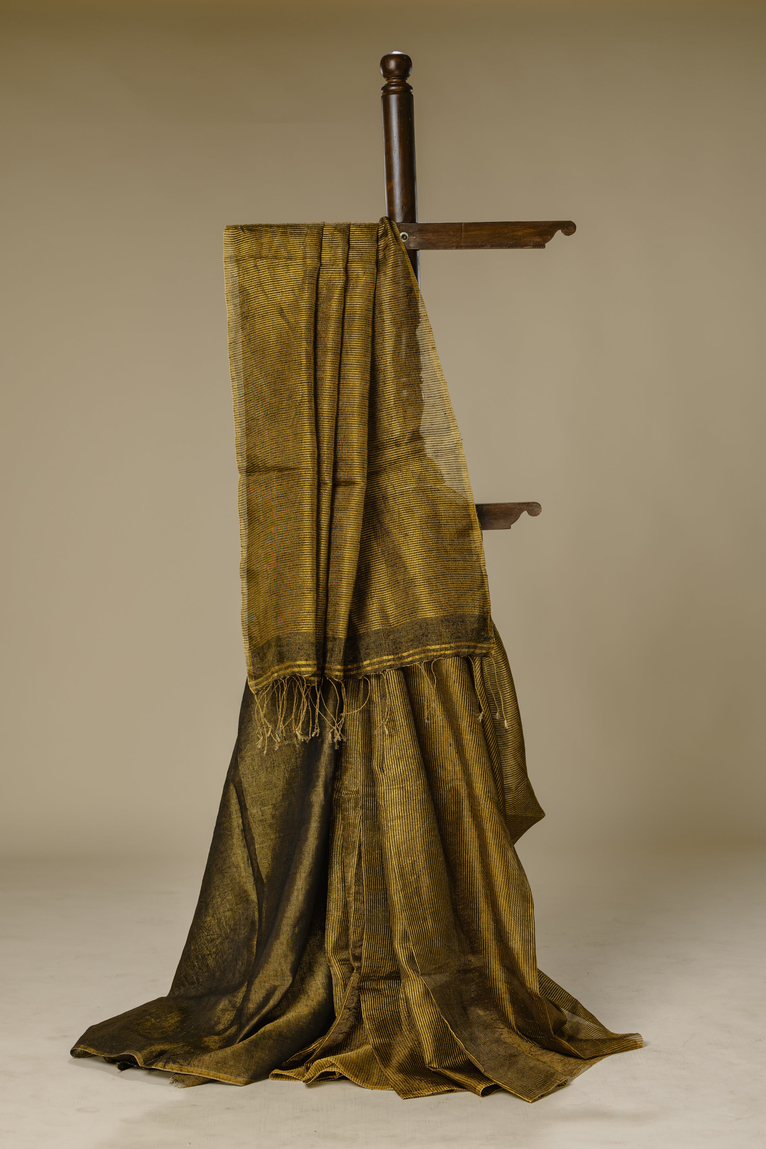 Black Golden Tissue Linen Saree