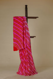 Mulberry Silk Leharia Saree – Red Pink