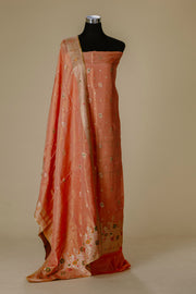 Peach Orange Tissue Banaras Suit Set