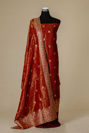 Brick Orange Banaras Suit Set with Gota Lace Dupatta