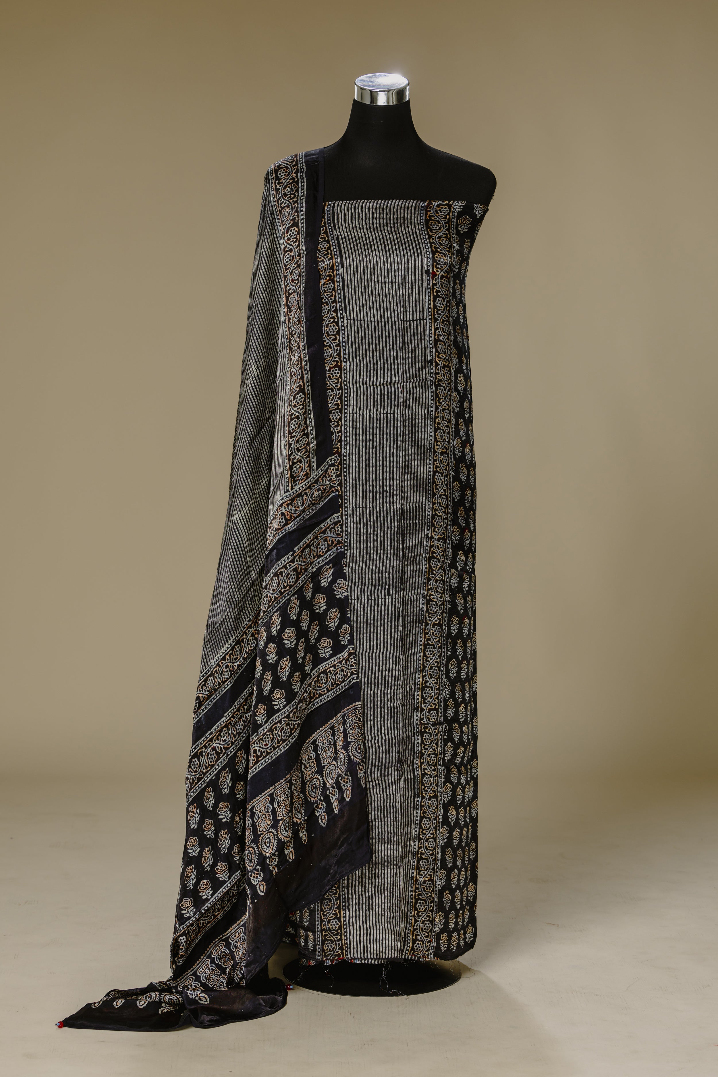 Hand-Block Printed Black Ajrakh Suit Set