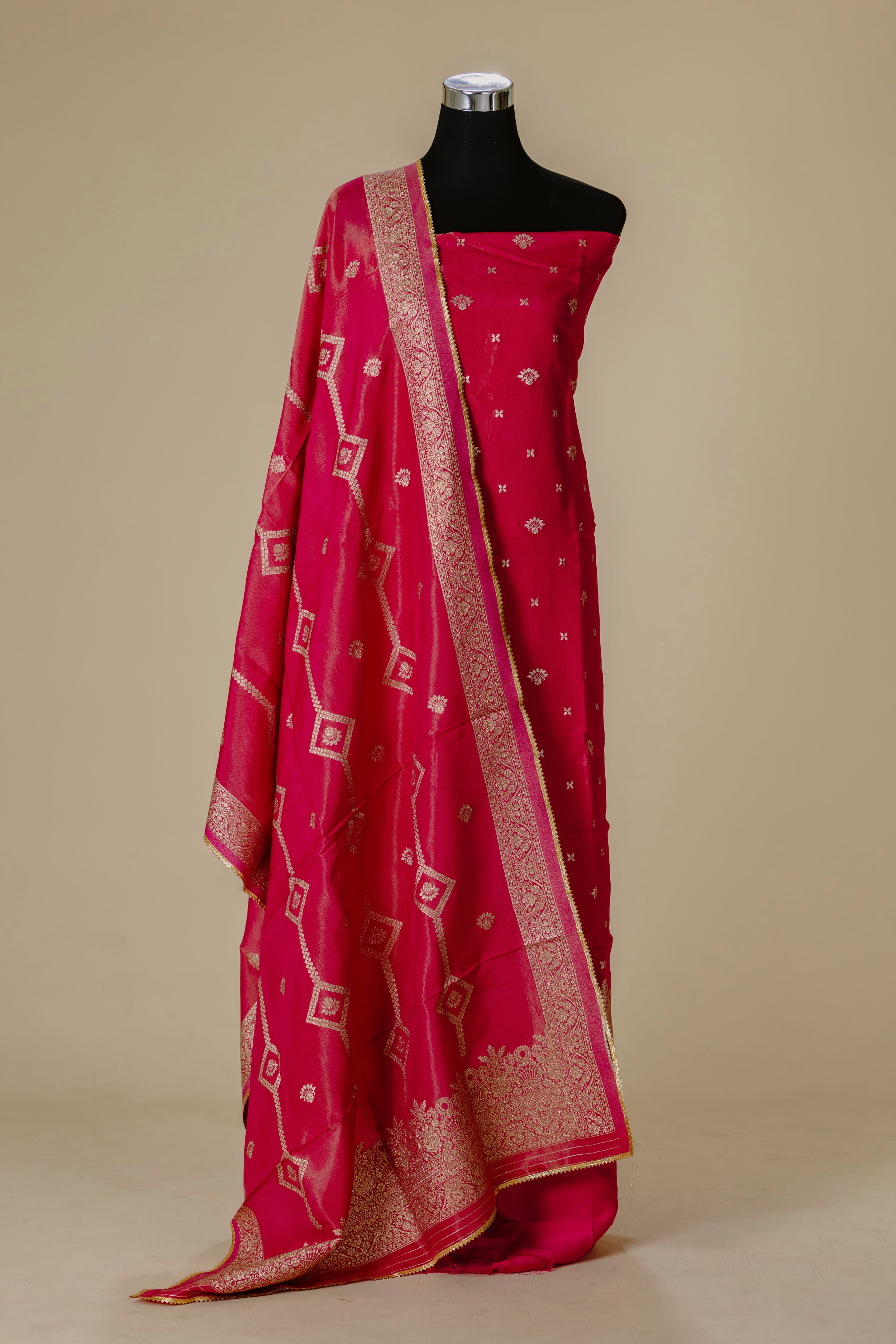 Red Tissue Banaras Suit with Gota Lace Dupatta