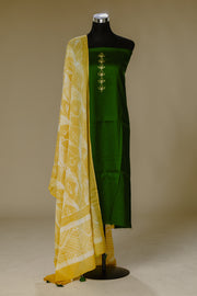 Military Green Hand-Painted Top with Yellow Shibori Dupatta