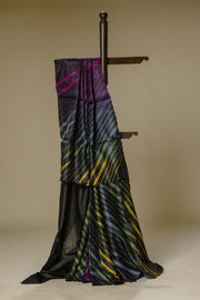 Black Tusser Silk Leharia Saree with Black Blouse