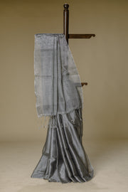 Silver Tissue Linen Saree