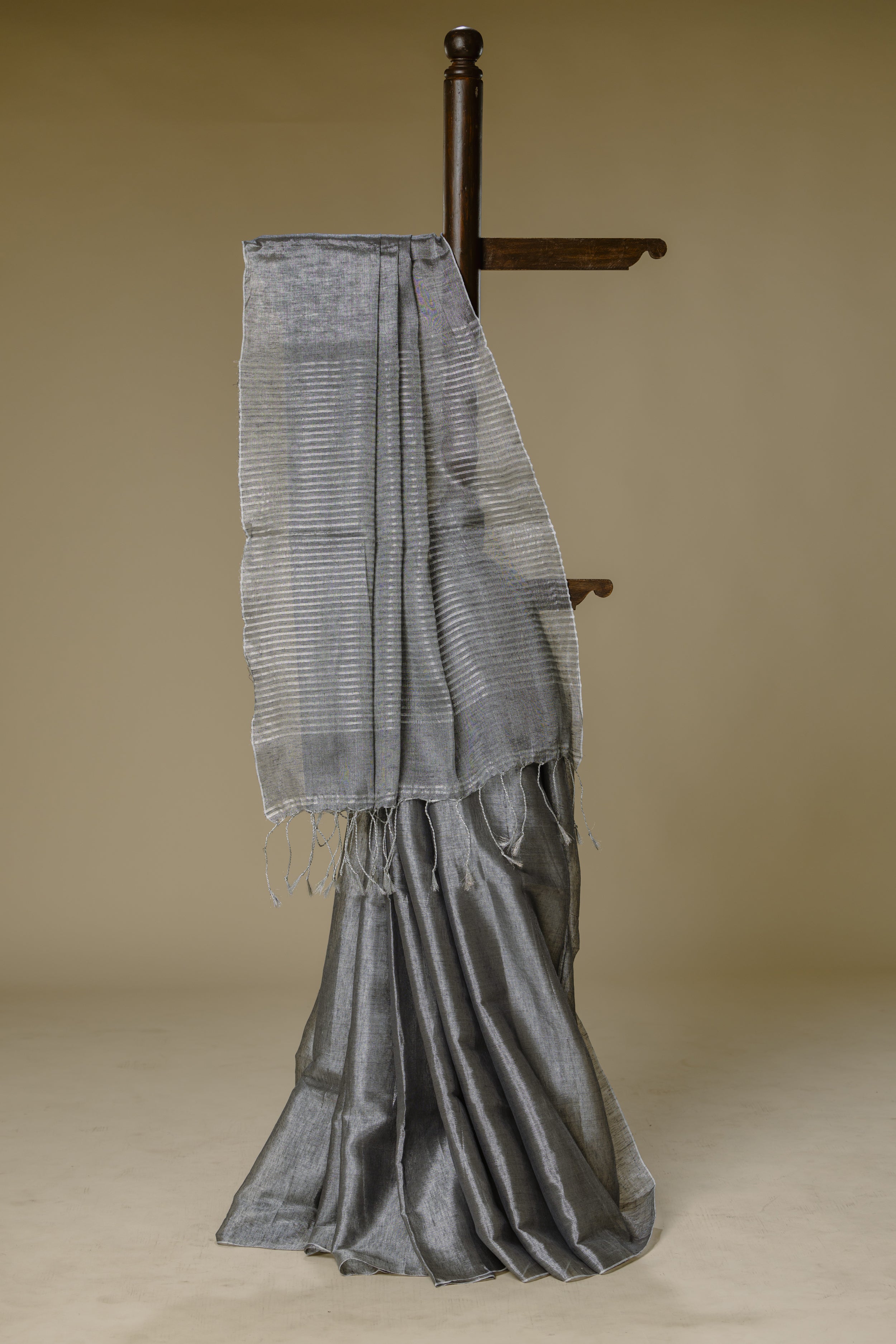 Silver Tissue Linen Saree