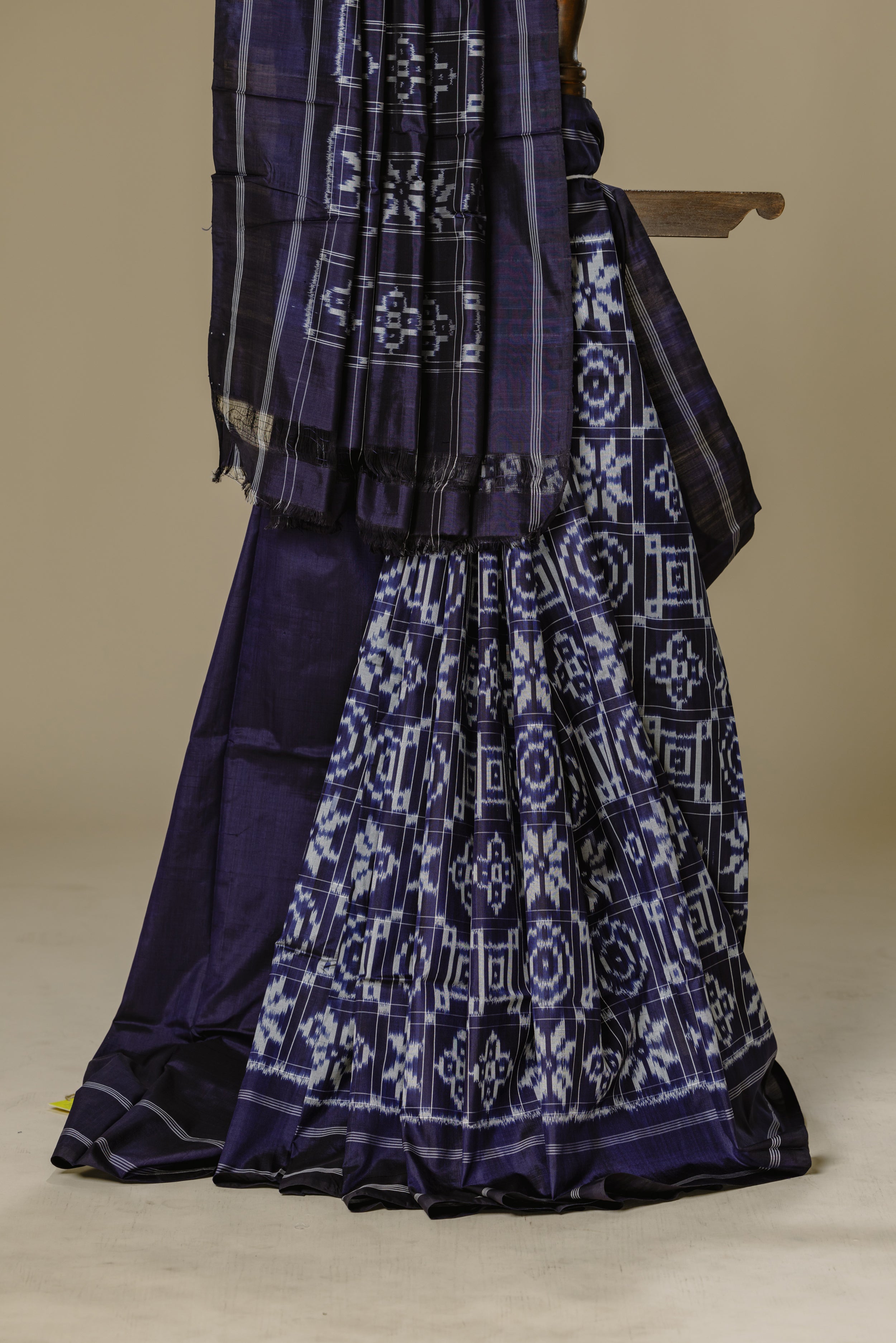 Dark Blue Pochampally Double Ikkat Saree