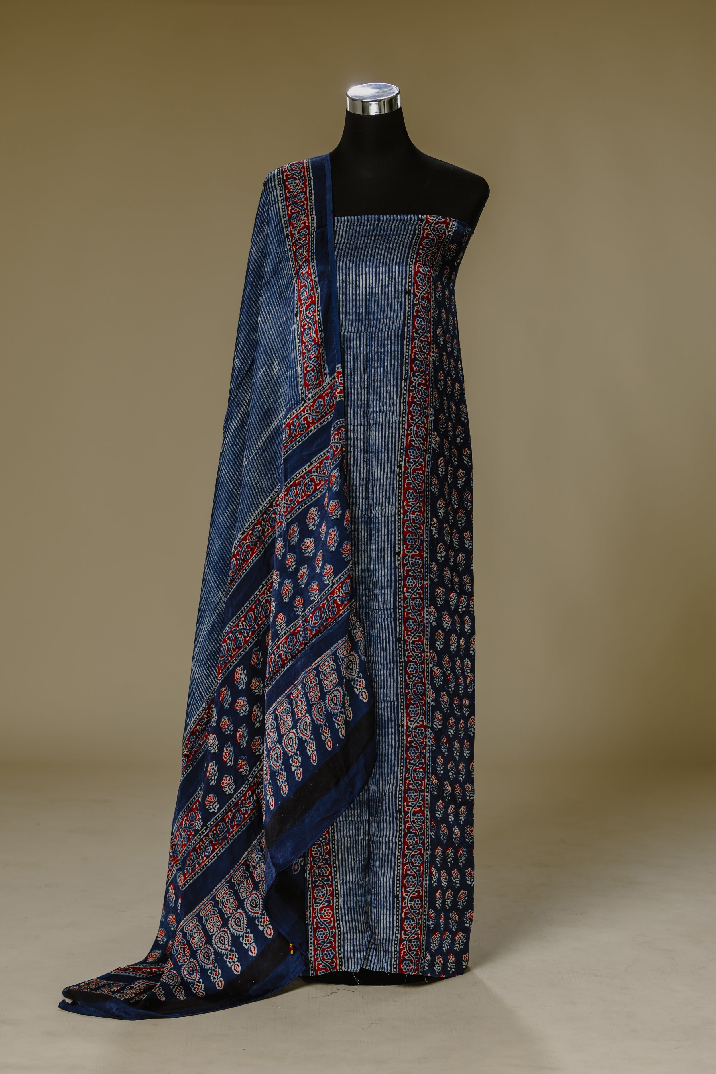 Hand-Block Blue Ajrakh Modal Suit
