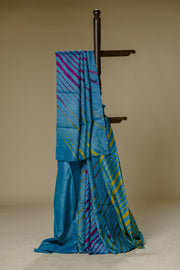 Turquoise Tusser Silk Leheriya Saree