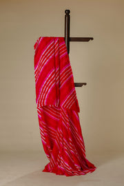 Red & Pink Mulberry Silk Leharia Saree