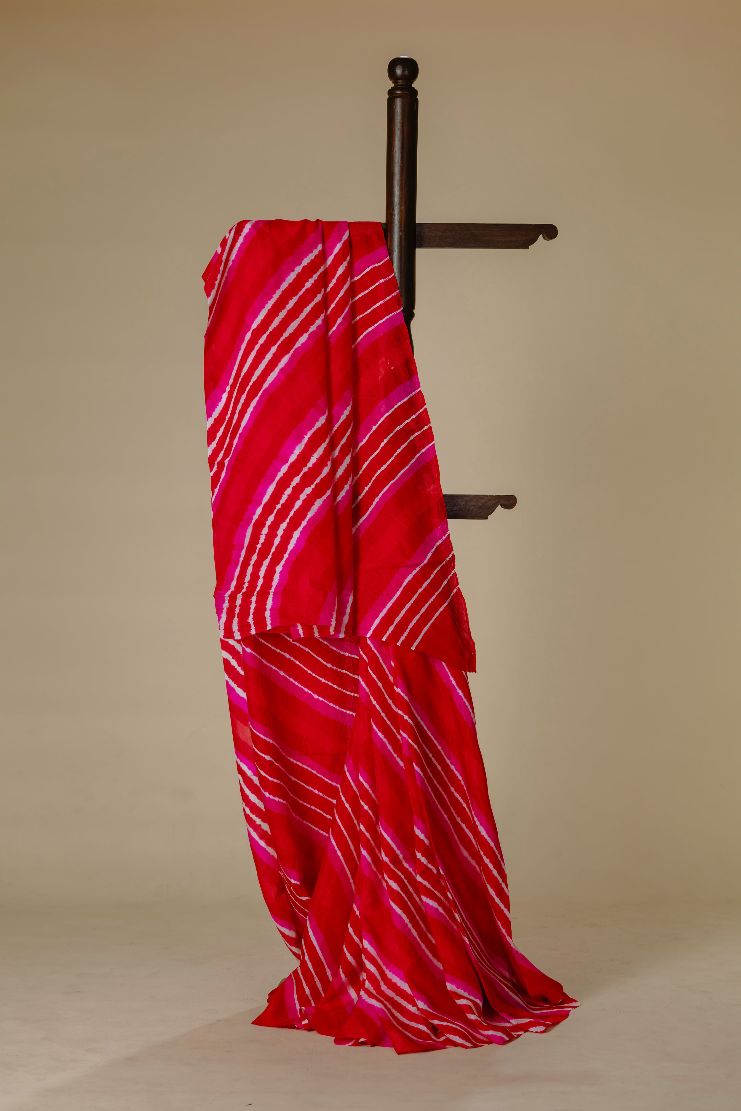 Red & Pink Mulberry Silk Leharia Saree