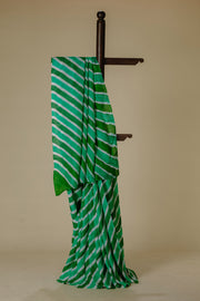 Green Mulberry Silk Leharia Saree