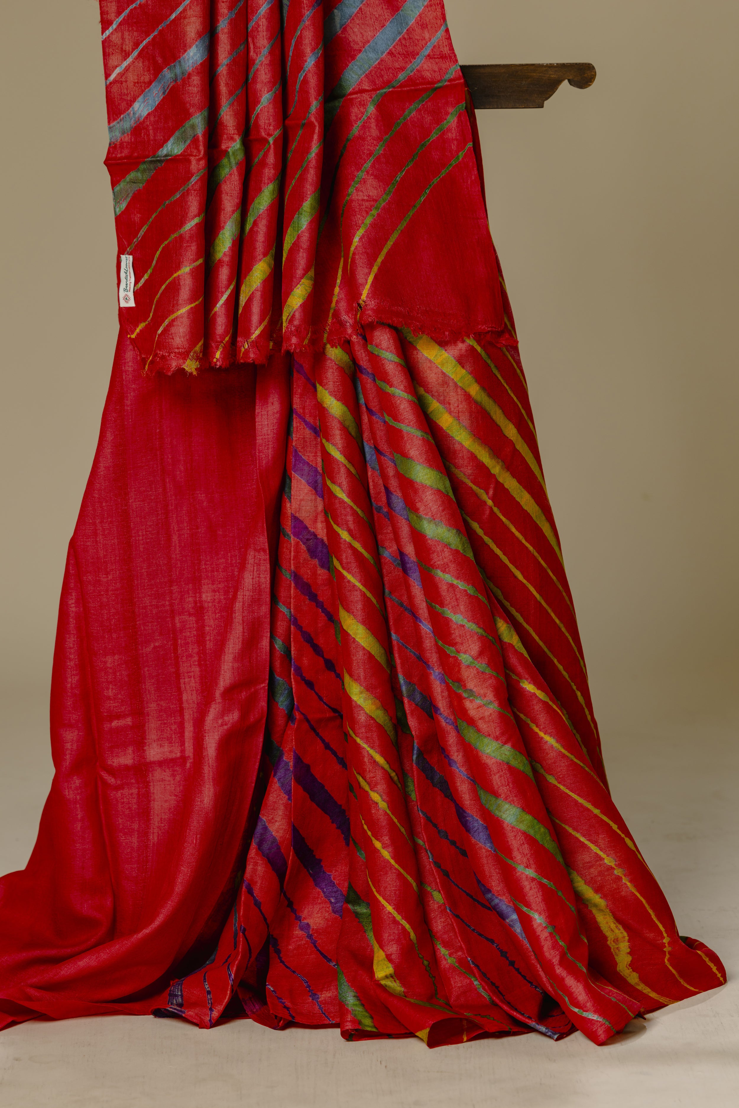Dark Carrot Orange Leharia Tusser Silk Saree