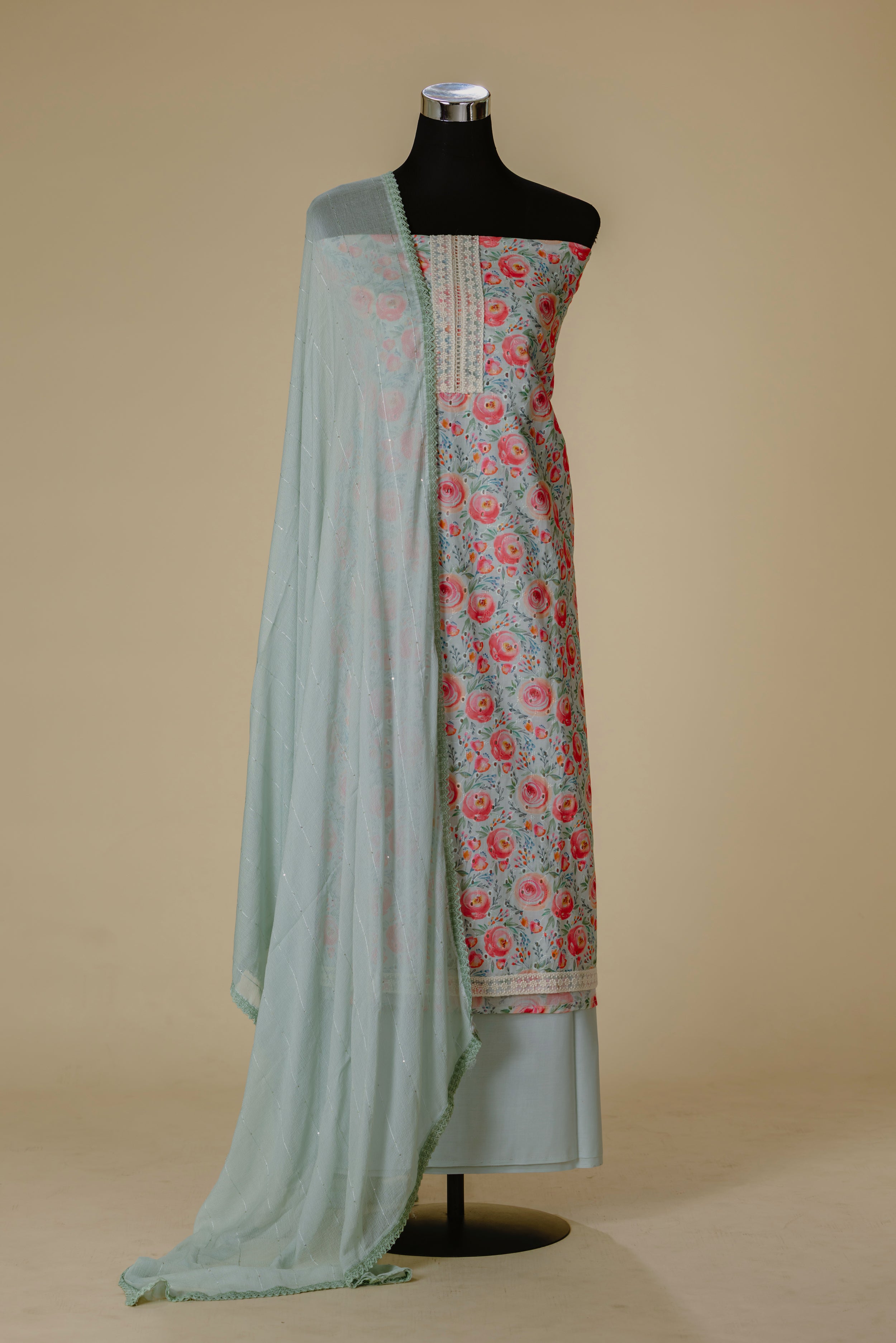 Light Blue Shifli Suit Material with Dupatta