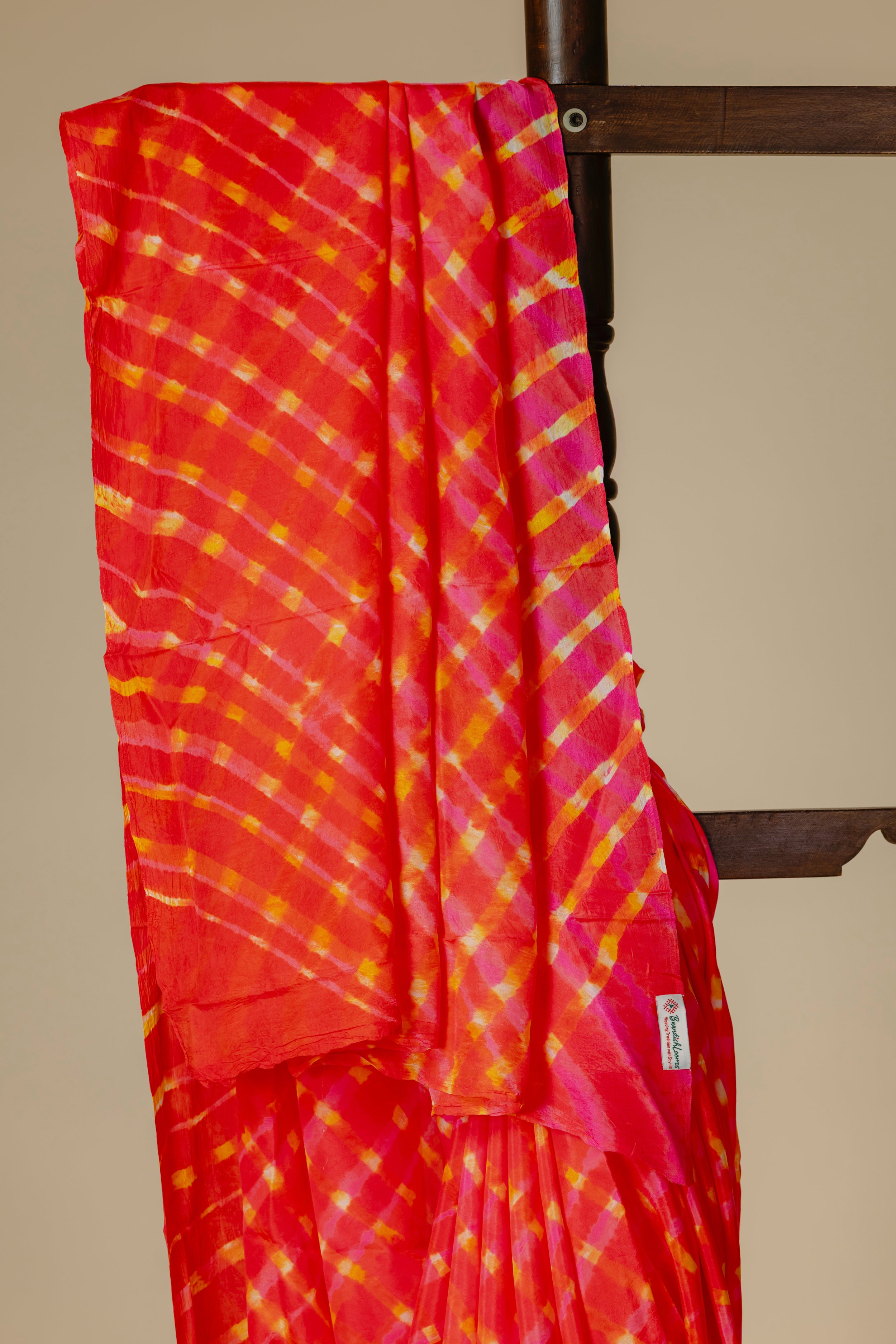 Orange & Peach Mulberry Silk Leharia Saree
