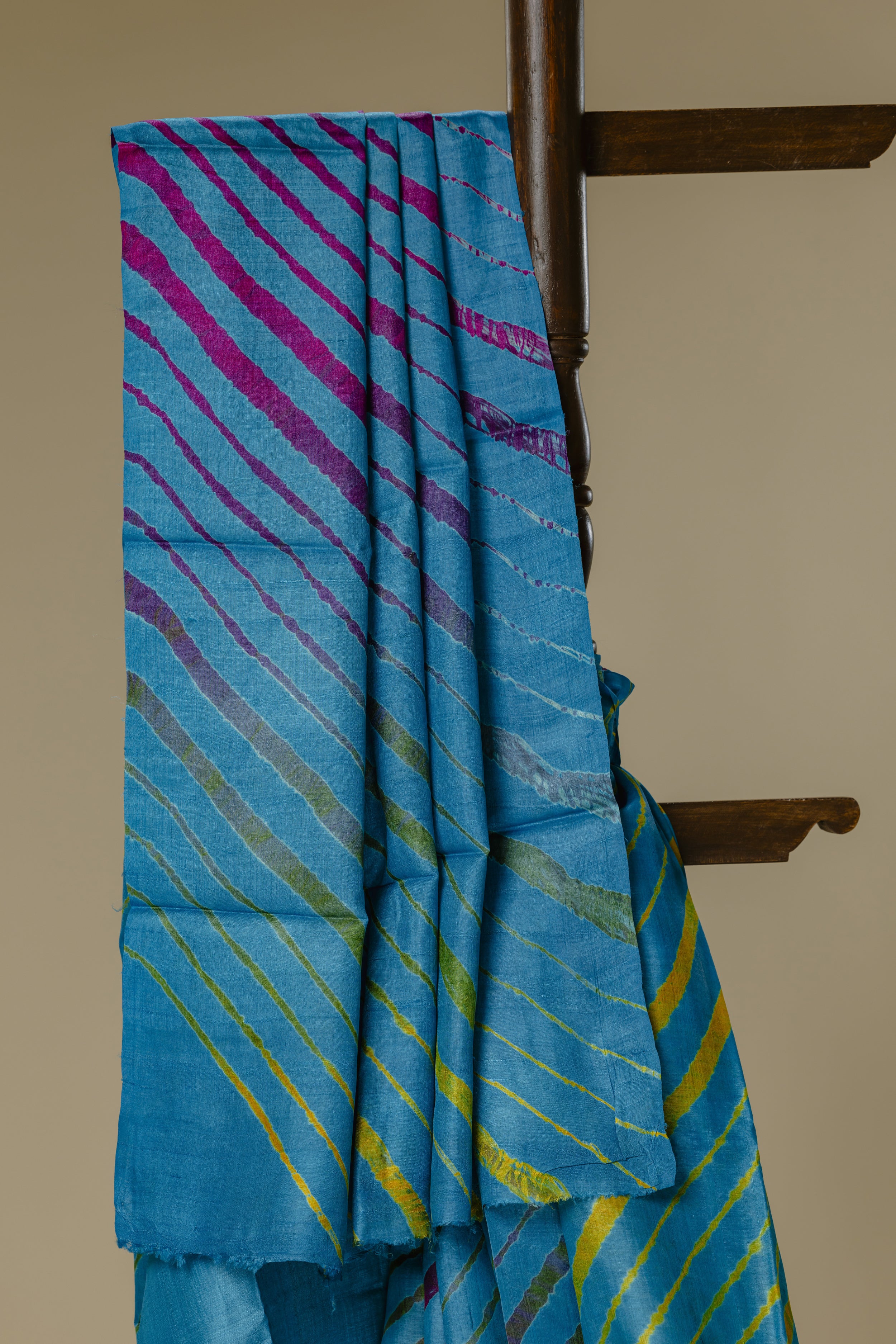 Turquoise Tusser Silk Leheriya Saree