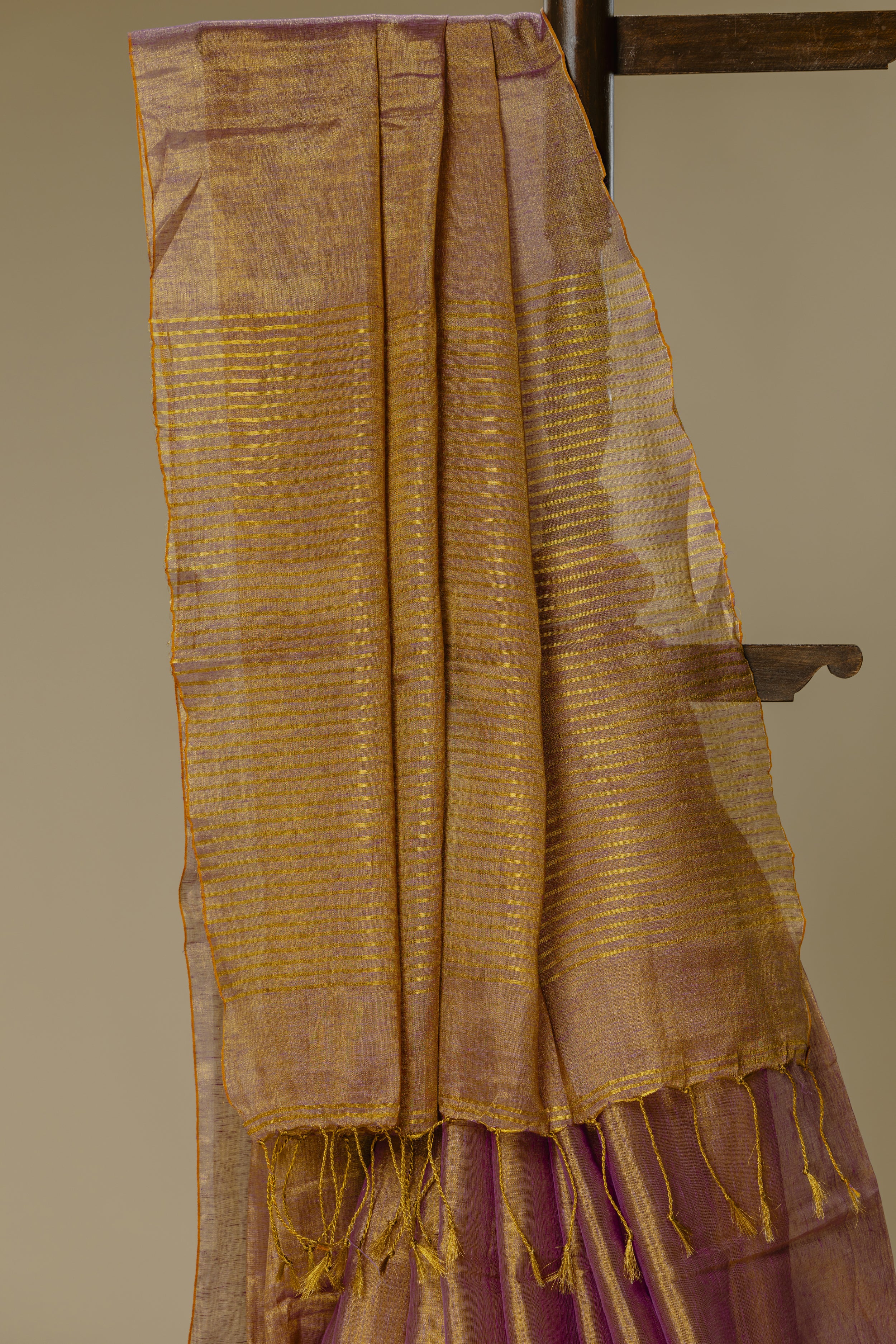 Mauve Golden Tissue Linen Saree