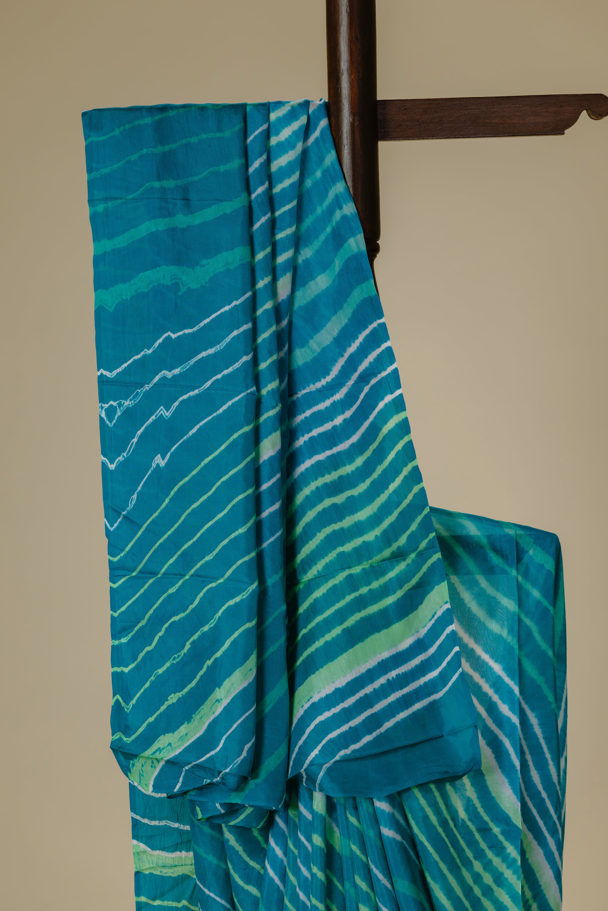 Light Turquoise Silk Leharia Saree