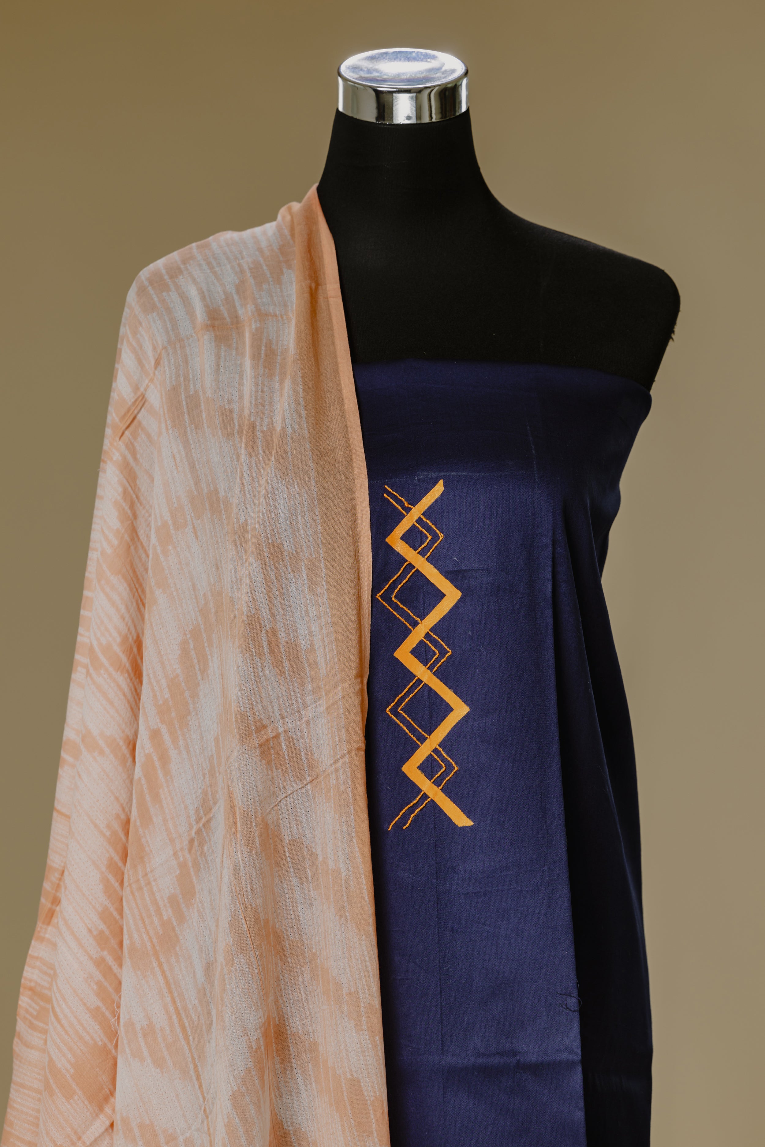 Hand-Painted Dark Blue Top with Shibori Dupatta