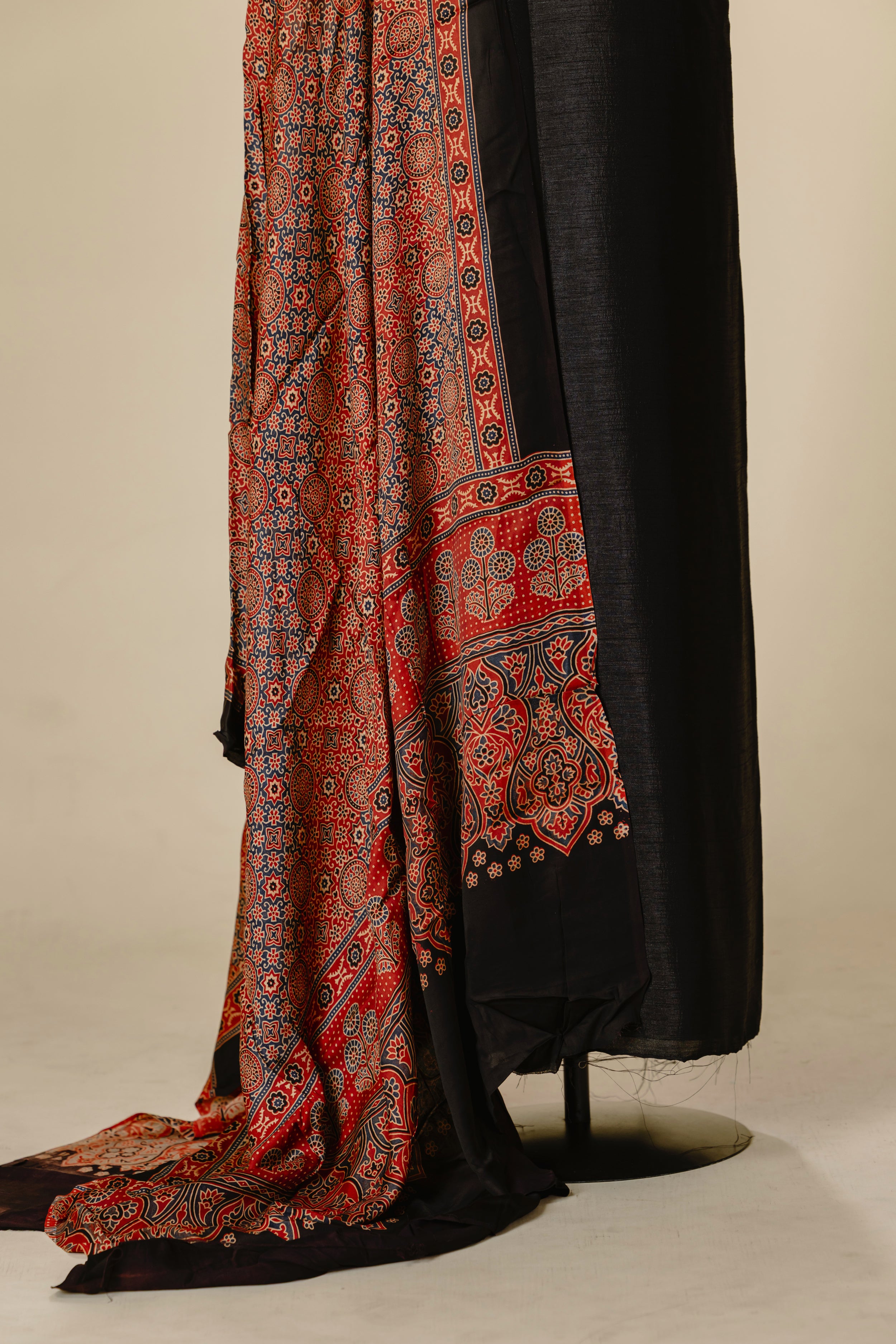 Black Mirror Work Top with Ajrakh Dupatta