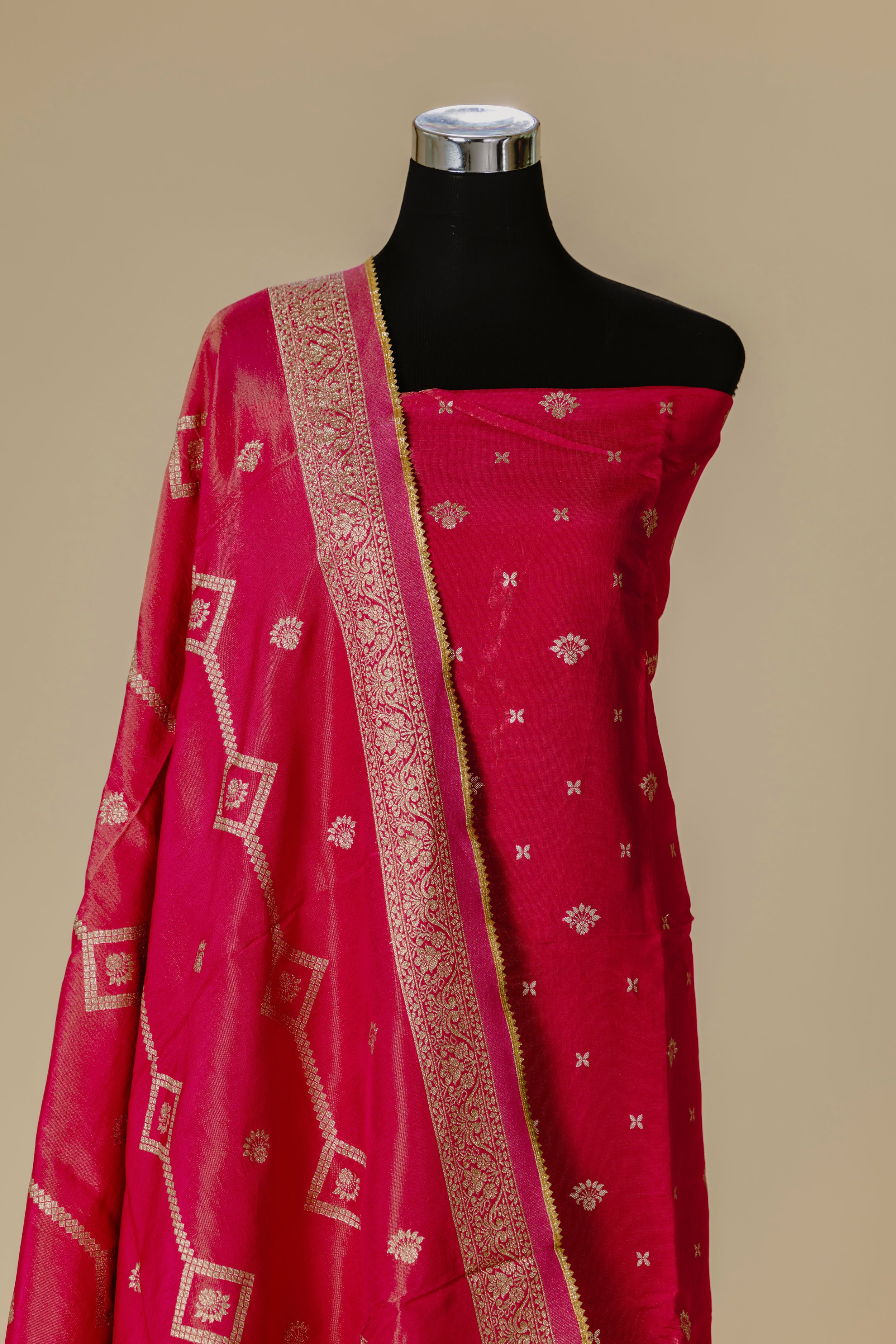 Red Tissue Banaras Suit with Gota Lace Dupatta