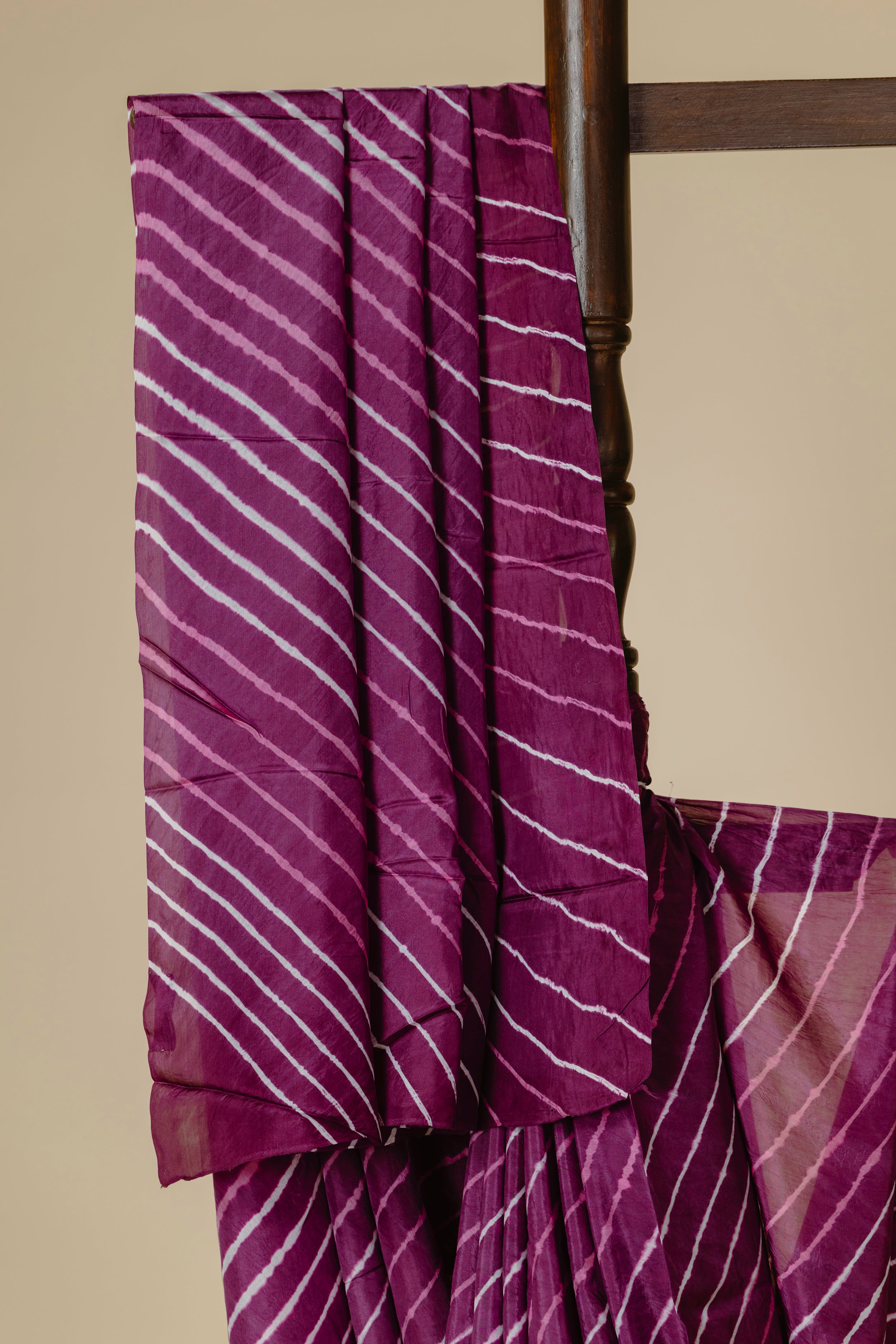 Dusky Brinjal Purple Mulberry Silk Leharia Saree