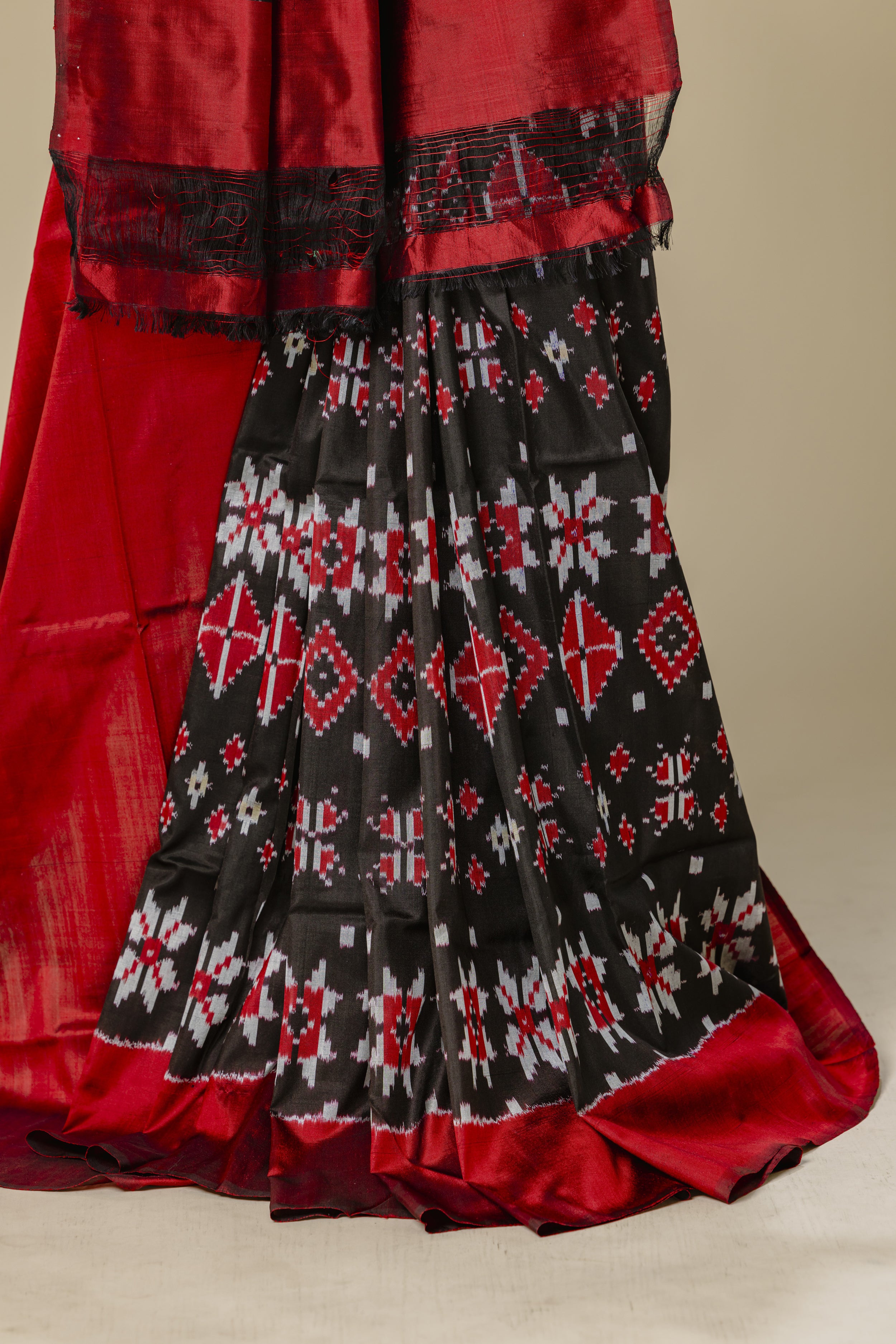 Maroon Black Pochampally Double Ikkat Saree