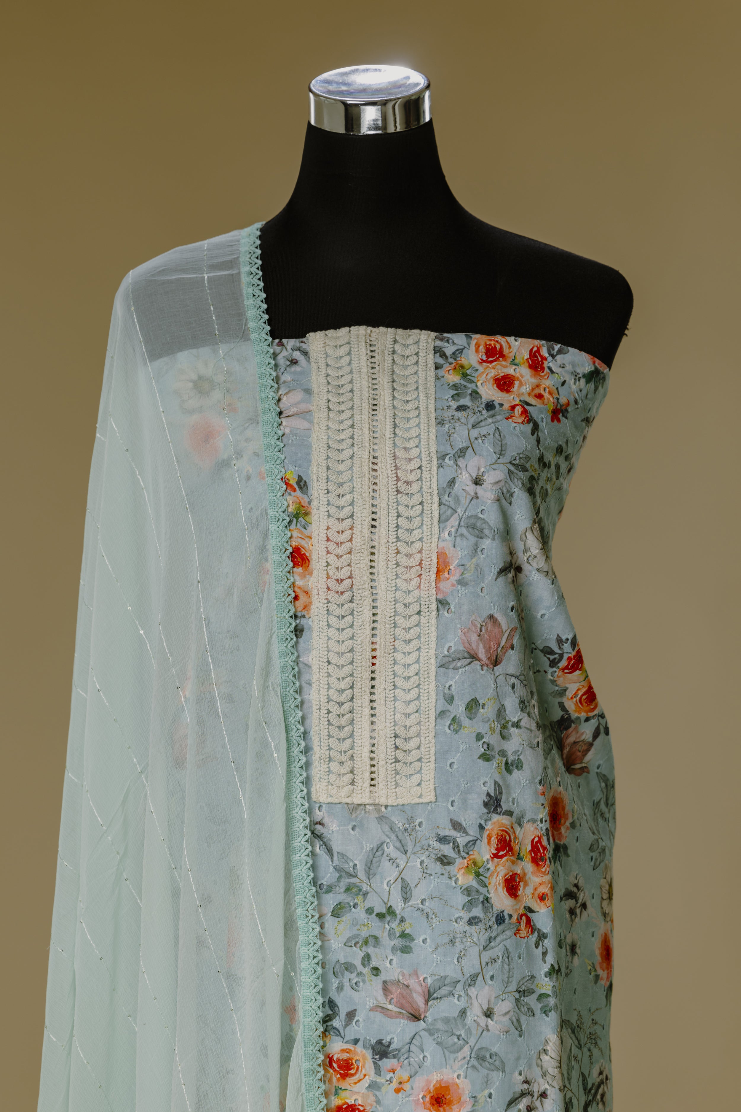 Light Green Shifli Dress Material Set