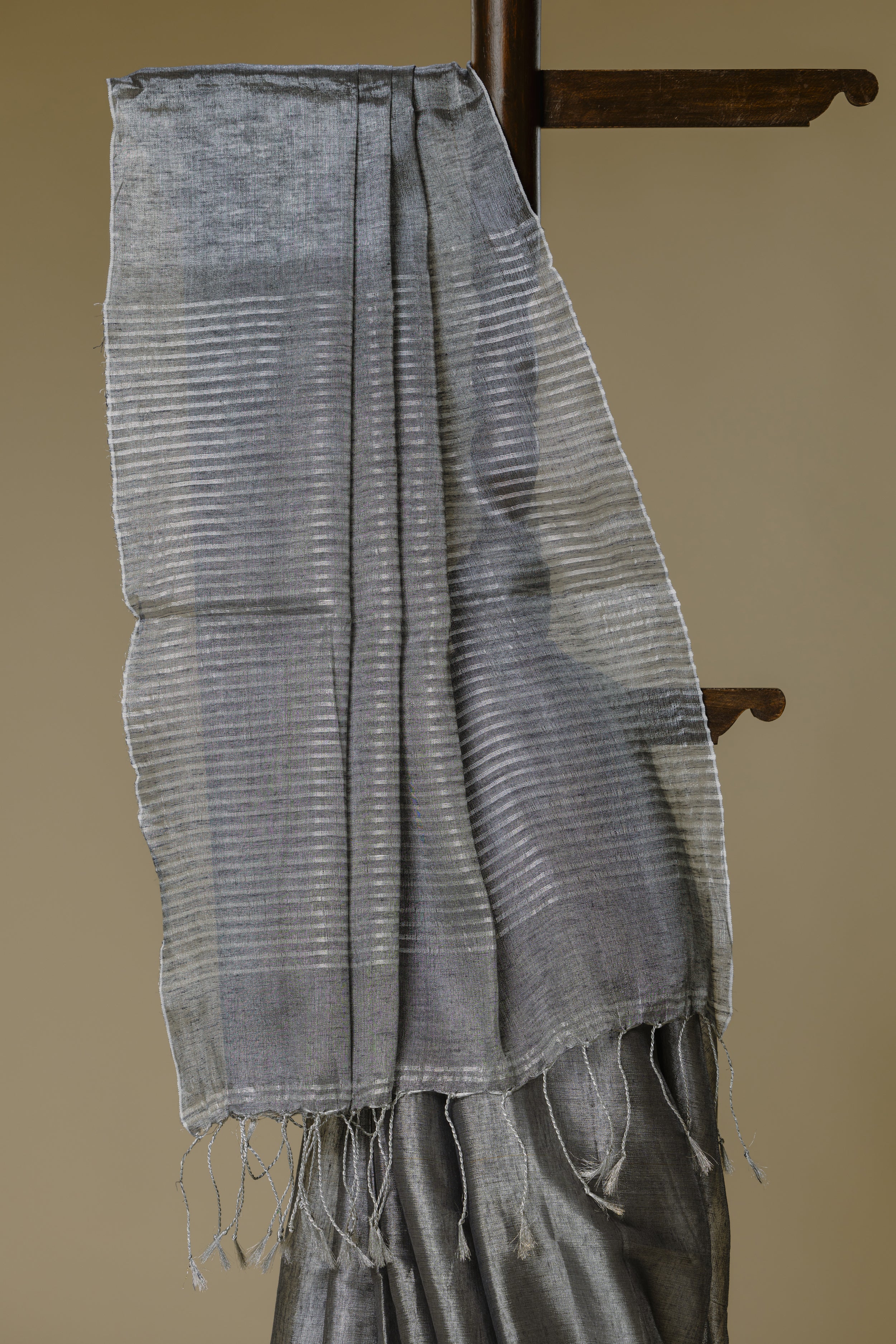 Silver Tissue Linen Saree