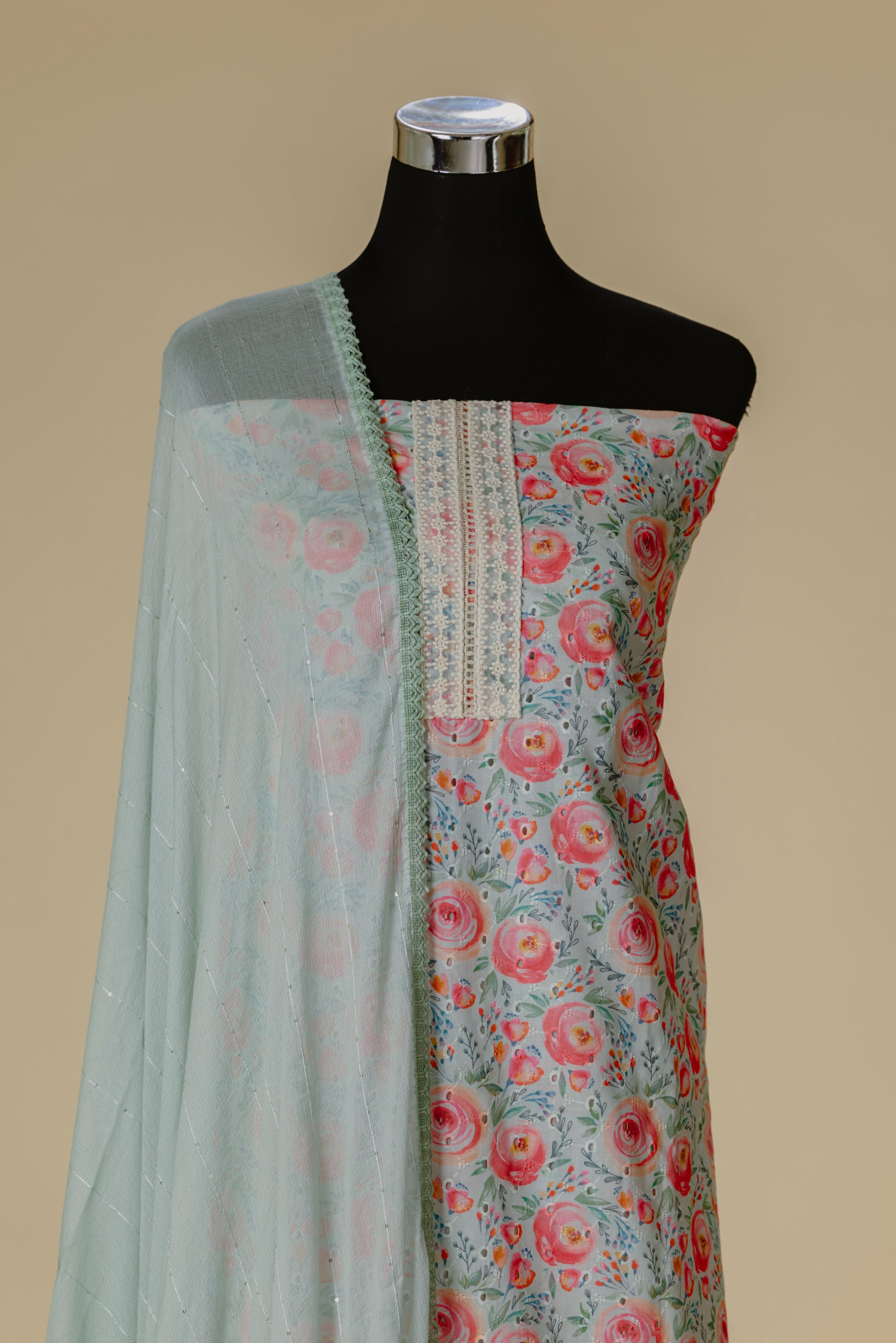 Light Blue Shifli Suit Material with Dupatta
