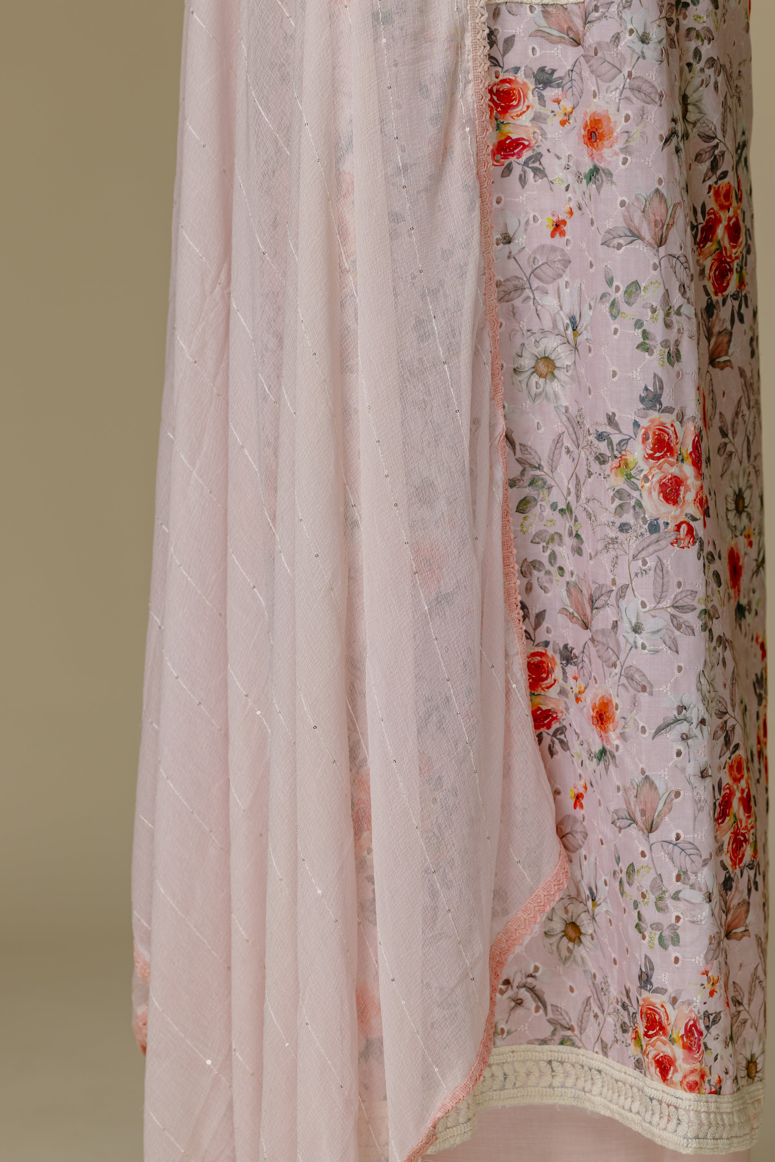 Light Pink Shifli Suit Set with Chiffon Dupatta