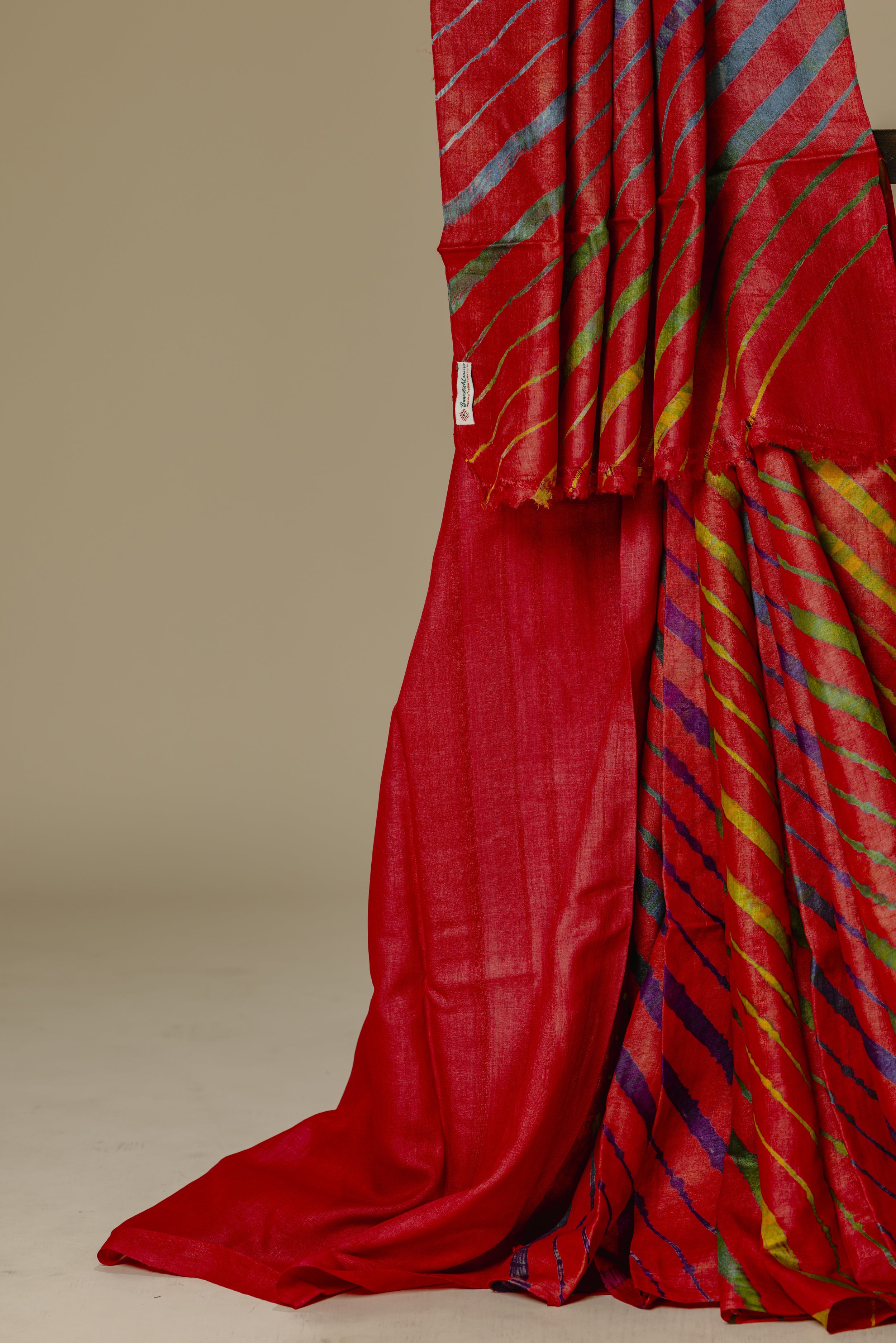 Dark Carrot Orange Leharia Tusser Silk Saree