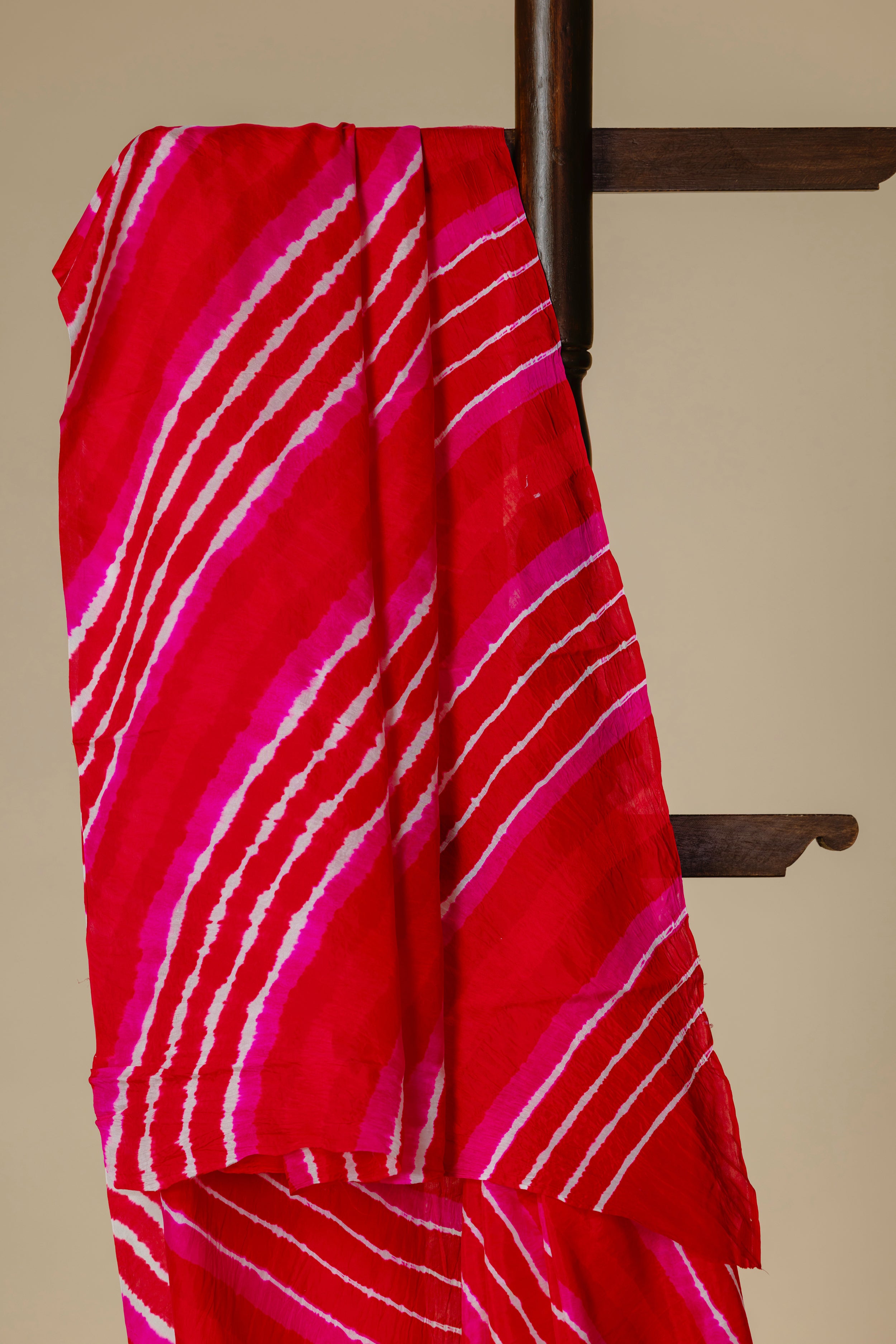 Red & Pink Mulberry Silk Leharia Saree