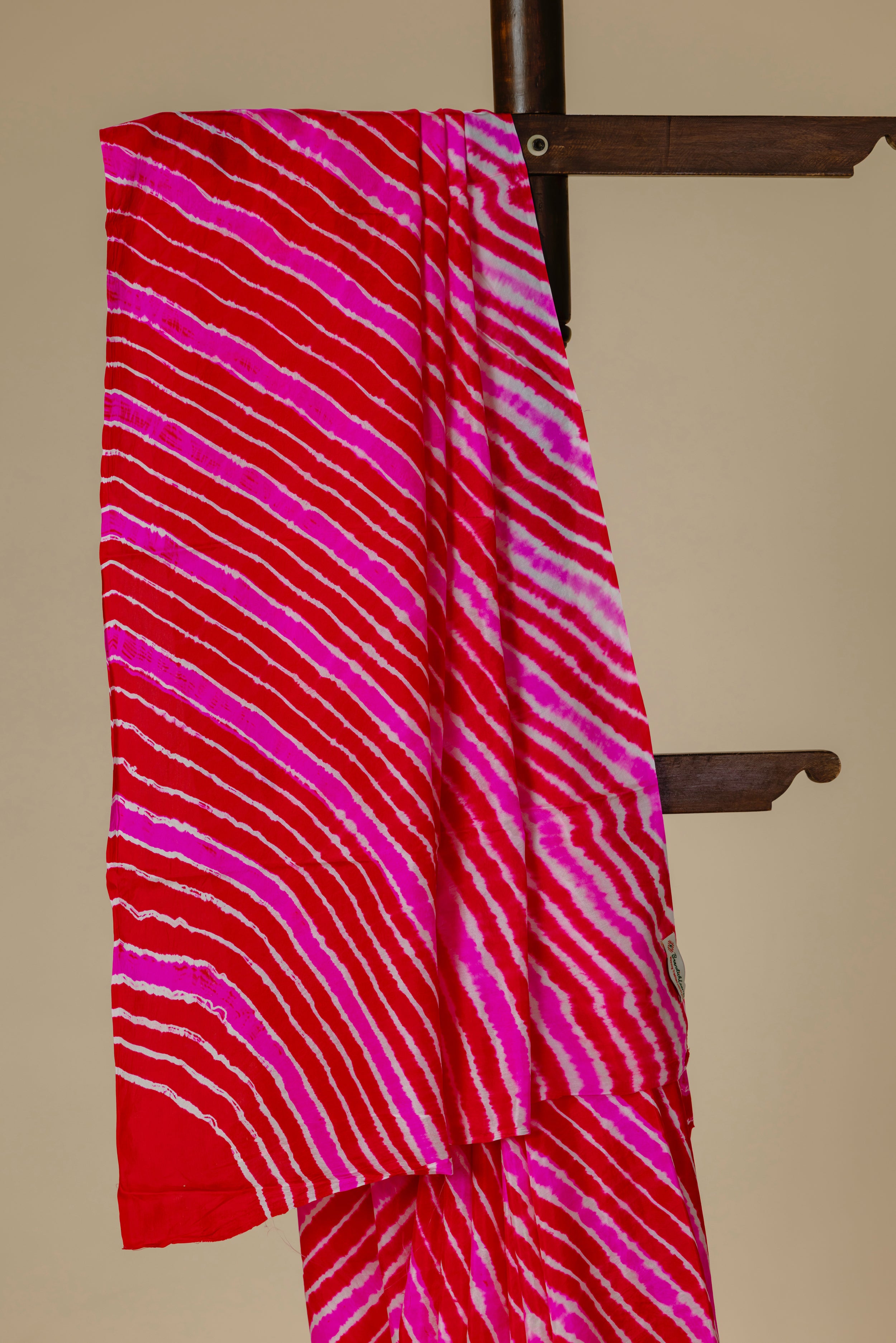 Mulberry Silk Leharia Saree – Red Pink