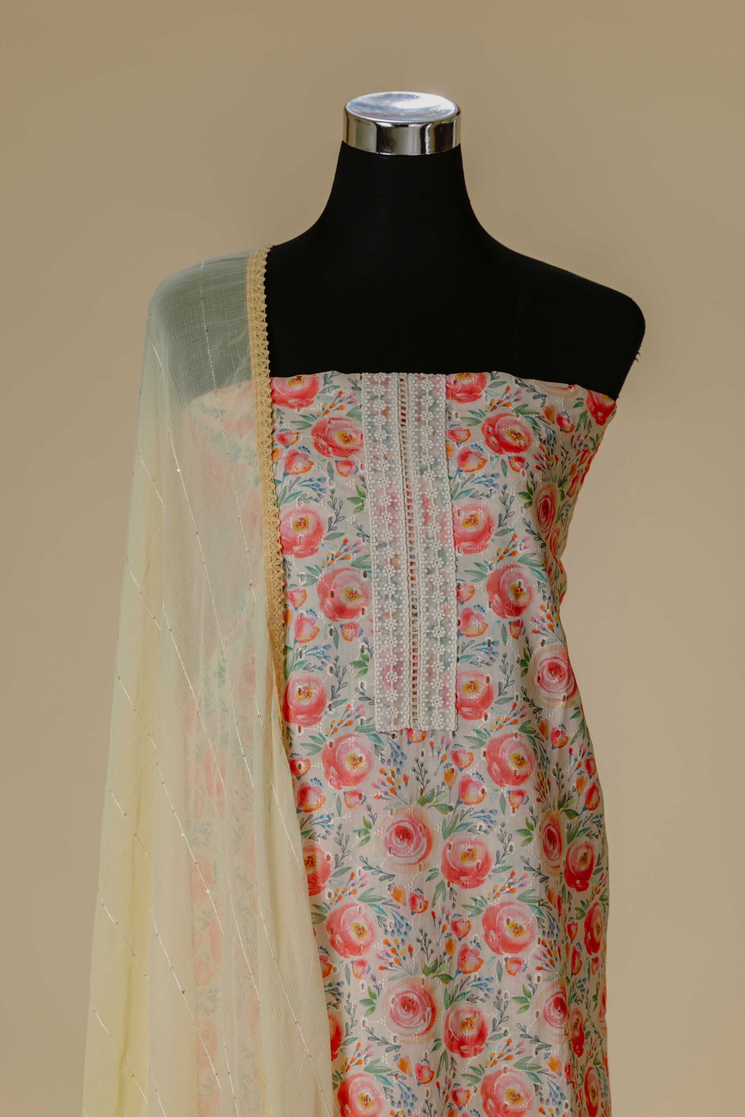 Light Yellow Shifli Dress Material Set