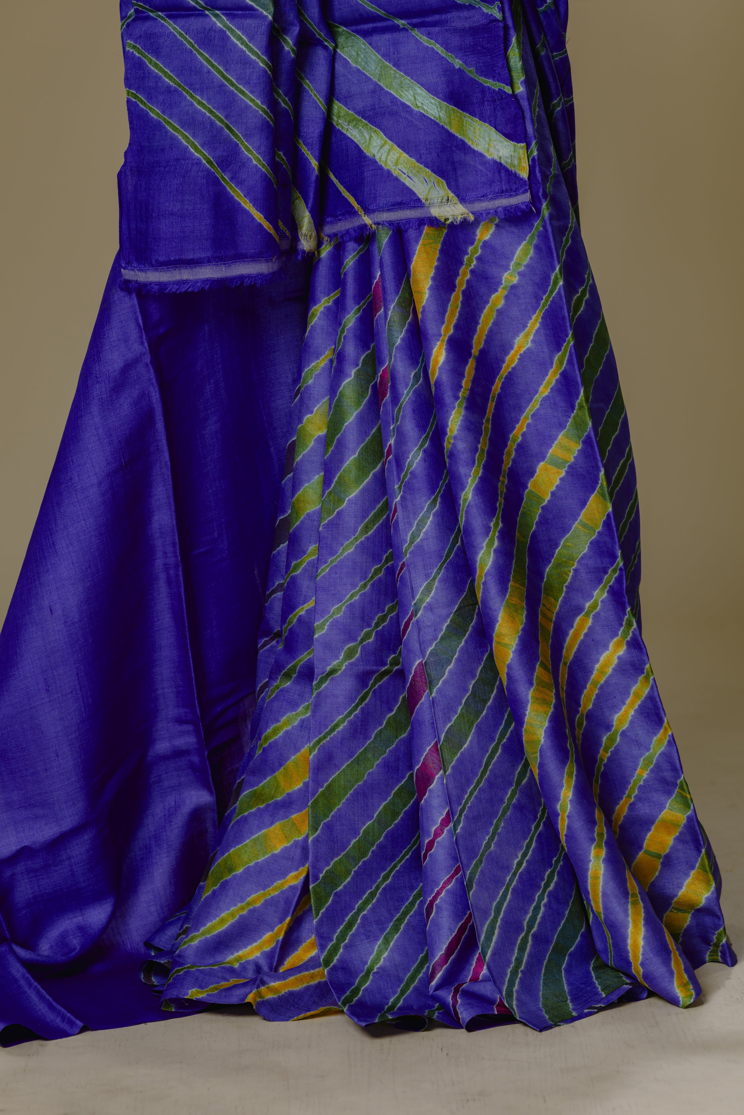 Purplish Blue Tusser Silk Leharia Saree