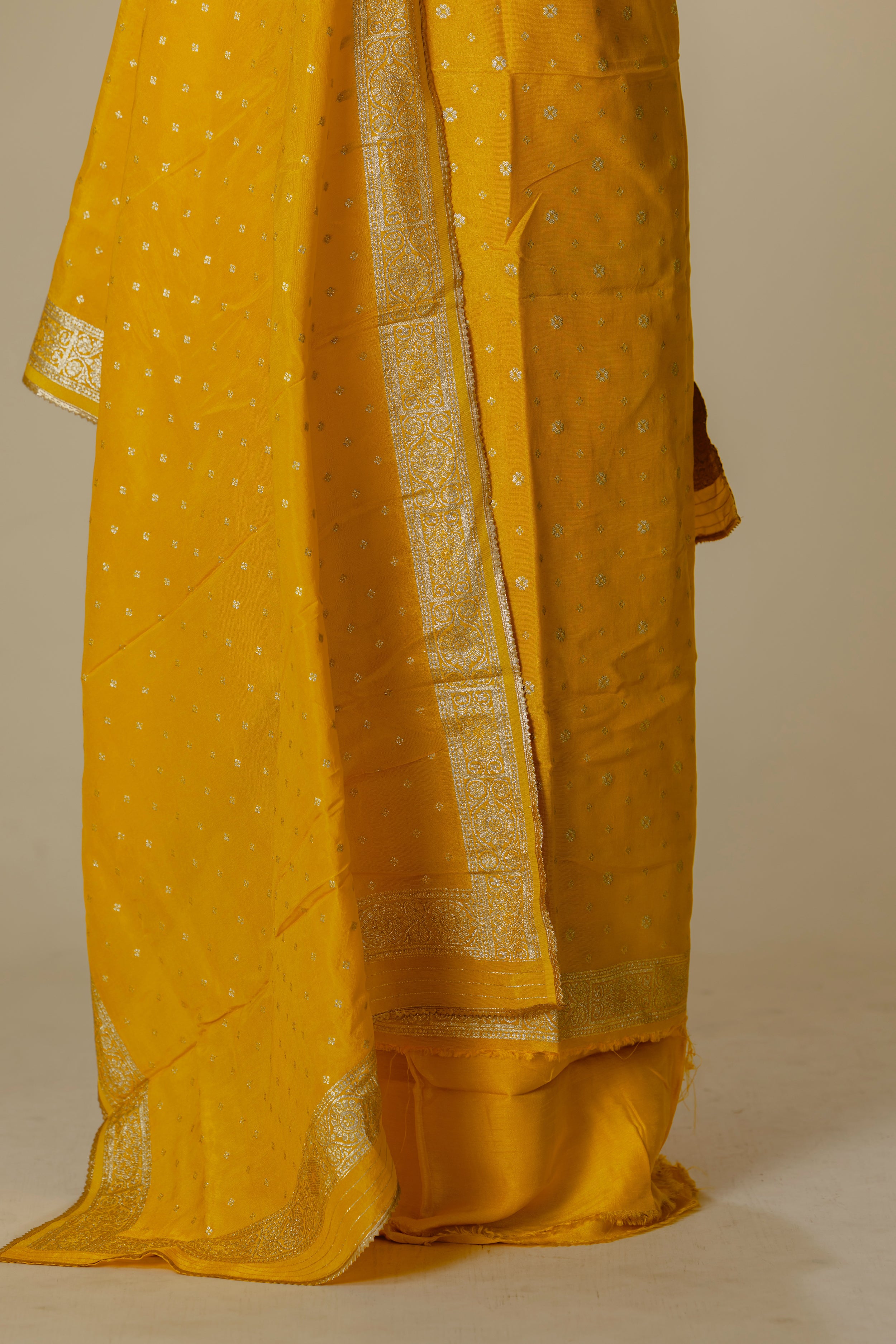Yellow Banaras Tissue Suit with Dupatta & Bottom