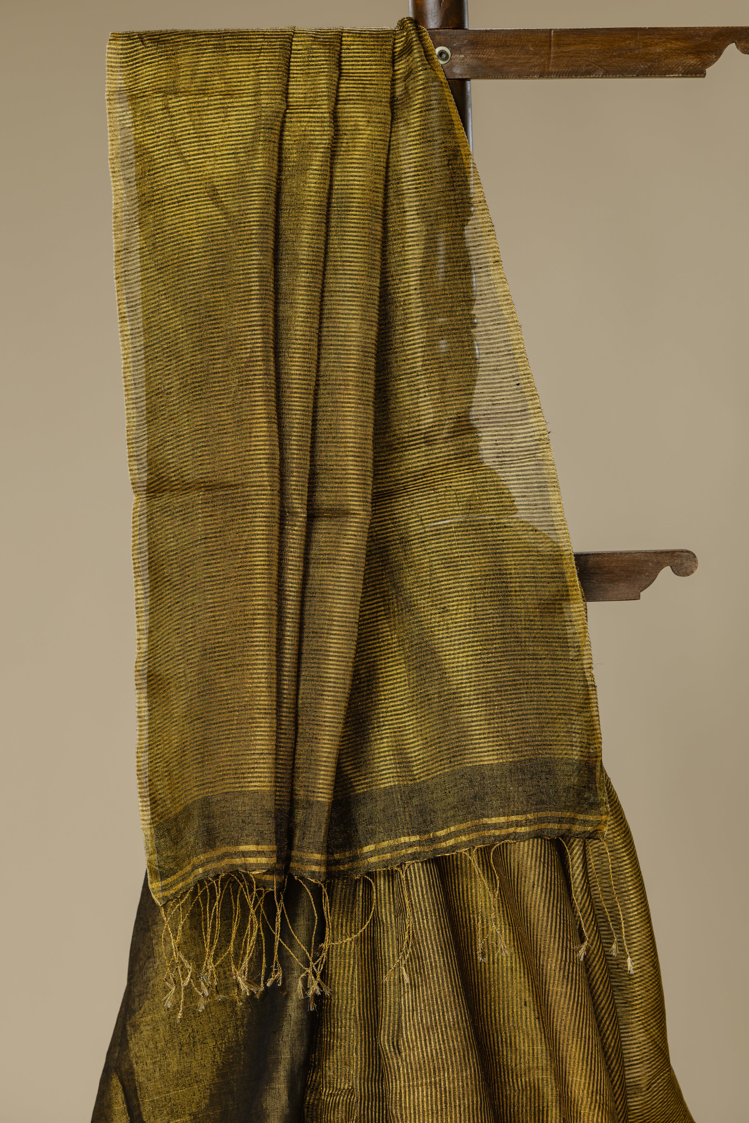 Black Golden Tissue Linen Saree
