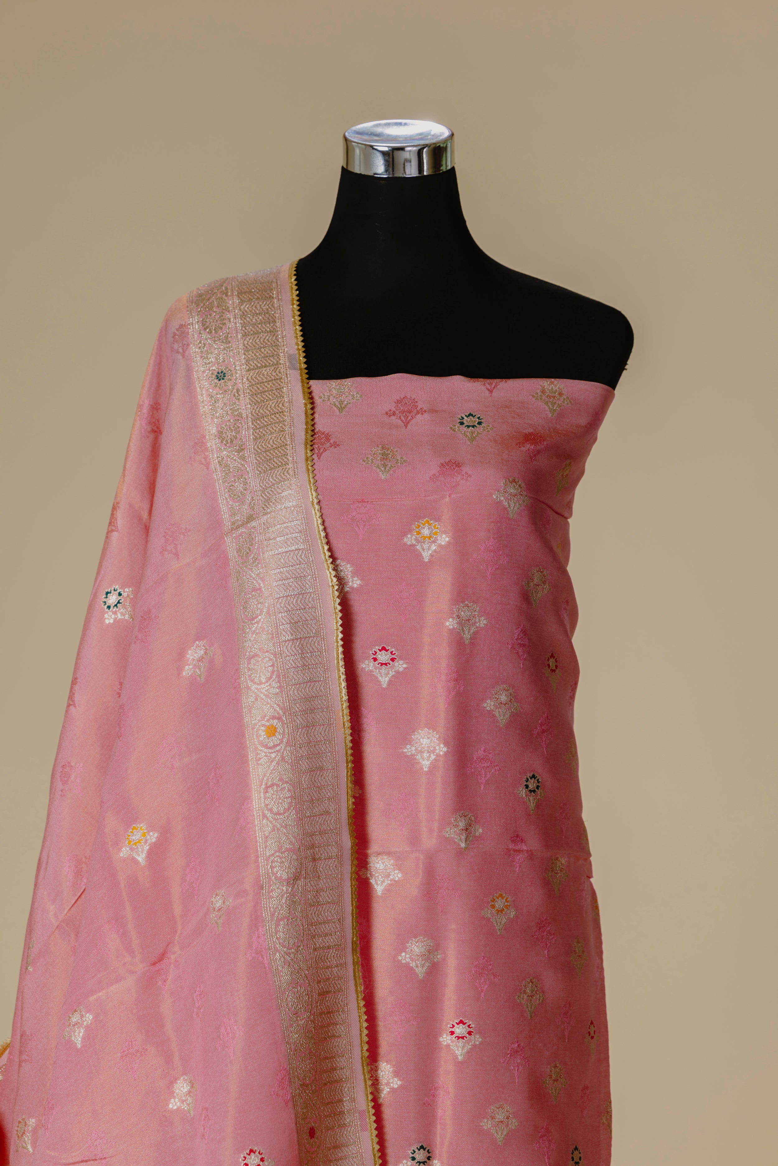 Baby Pink Banaras Suit with Gota Lace Dupatta