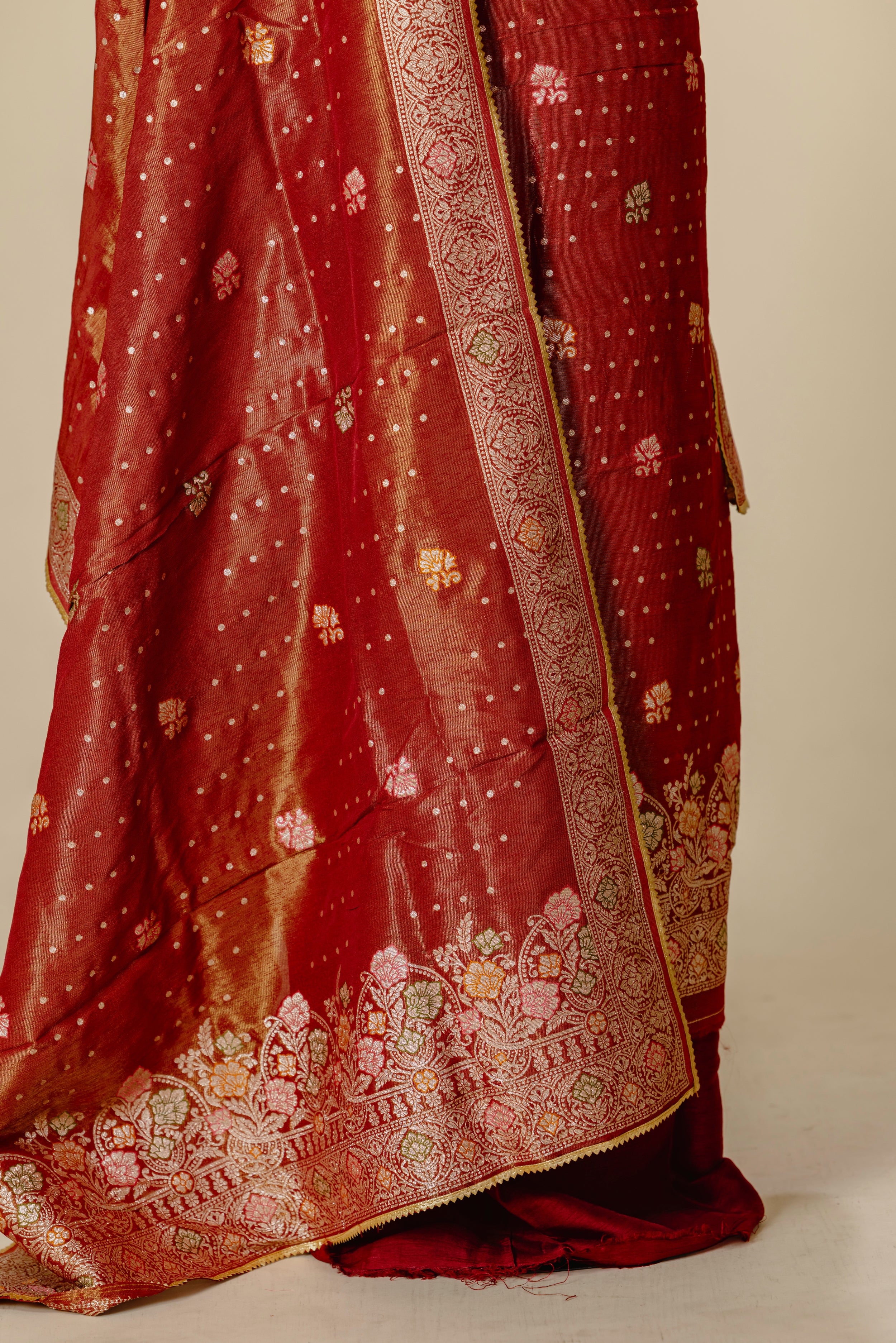 Brick Orange Banaras Suit Set with Gota Lace Dupatta