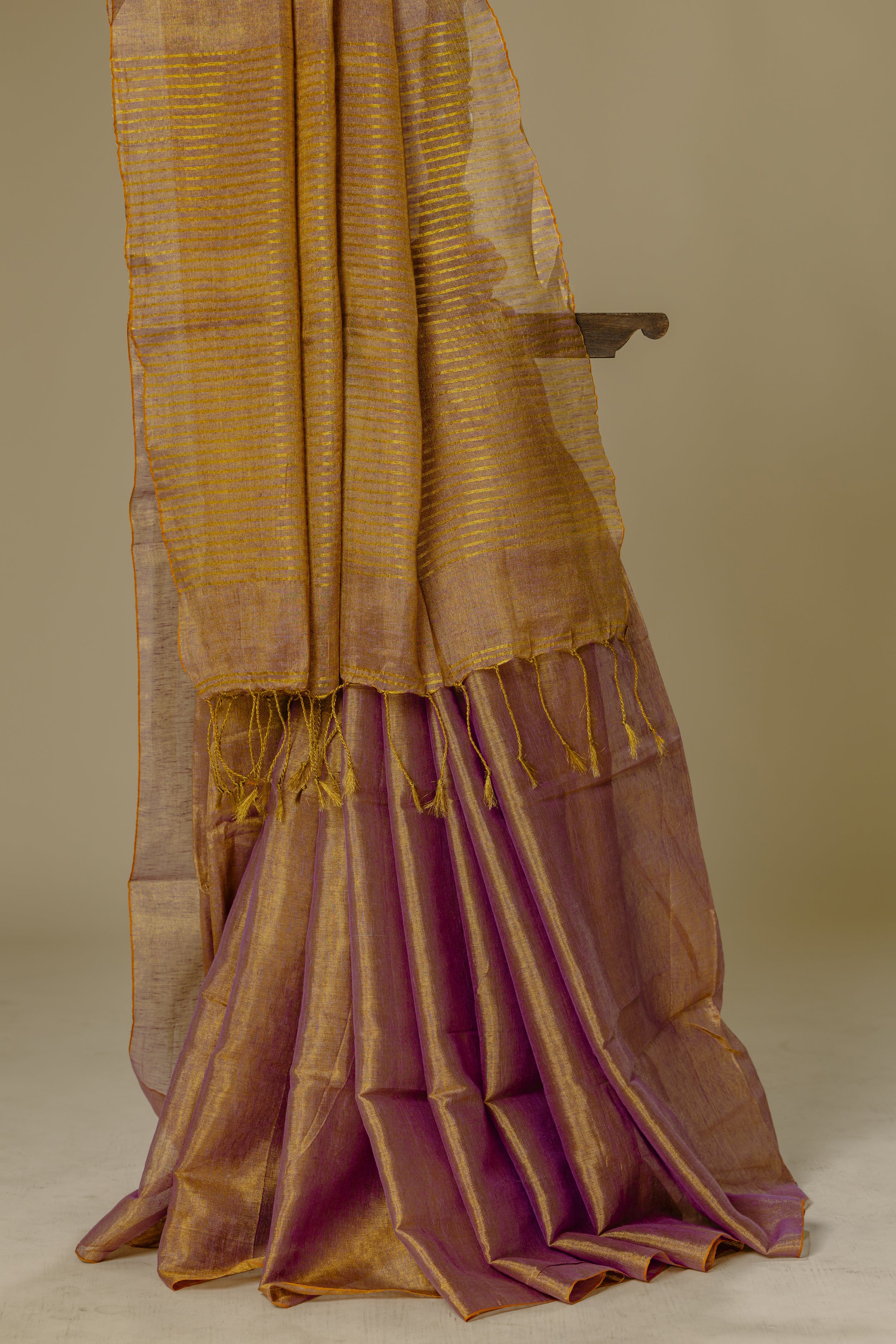 Mauve Golden Tissue Linen Saree